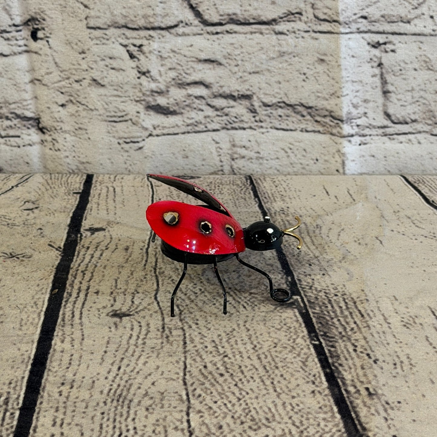 8cm x 8cm Colourful Red Ladybird Bug Metal Tin Standing Ornament Statue3