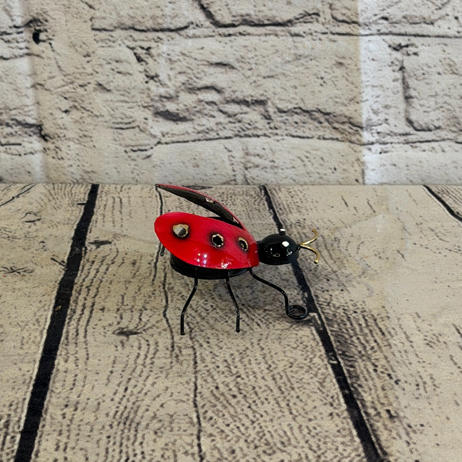 8cm x 8cm Colourful Red Ladybird Bug Metal Tin Standing Ornament Statue3