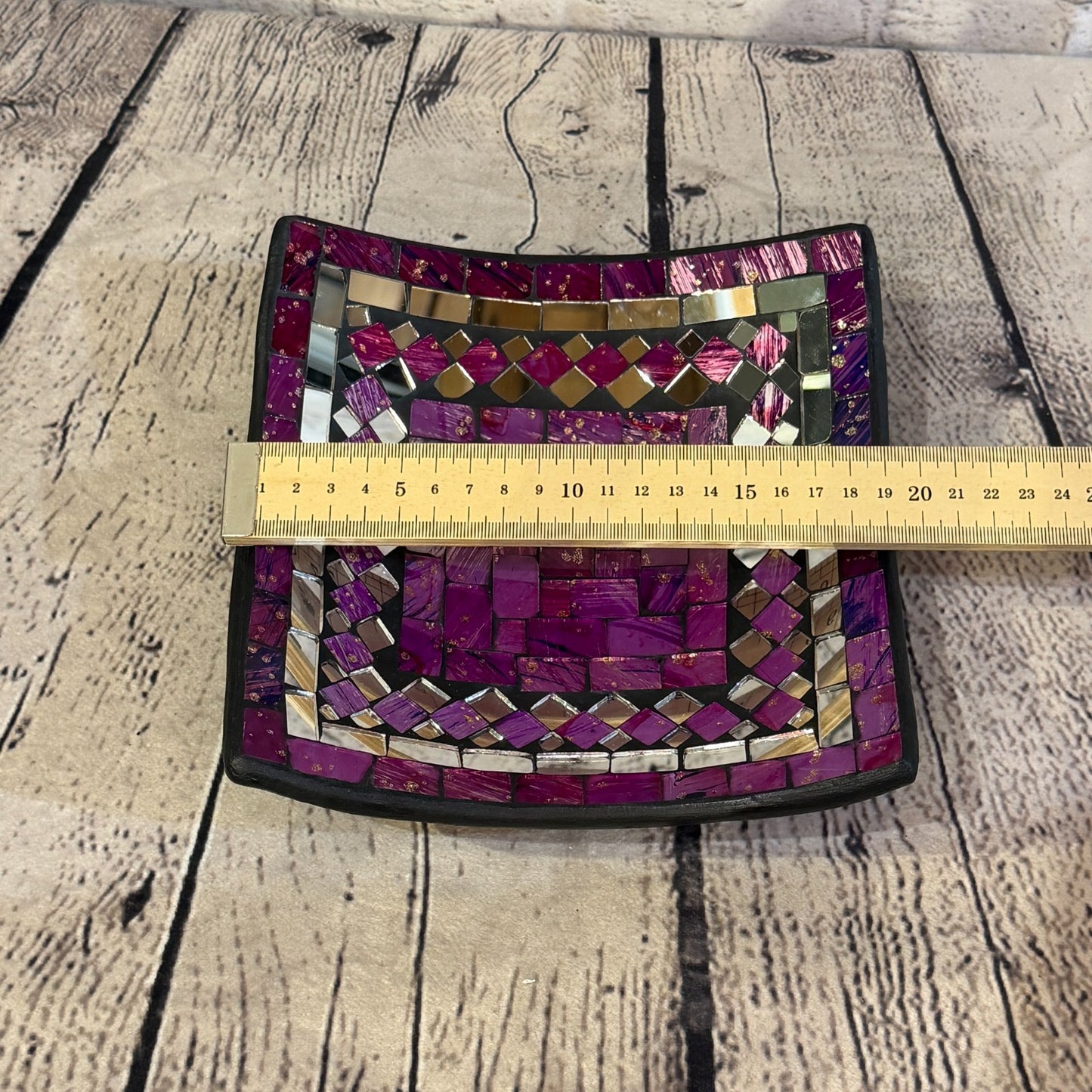20cm Purple Square Mirror Mosaic Handmade Ceramic Glass Tile Bowl Fruit1