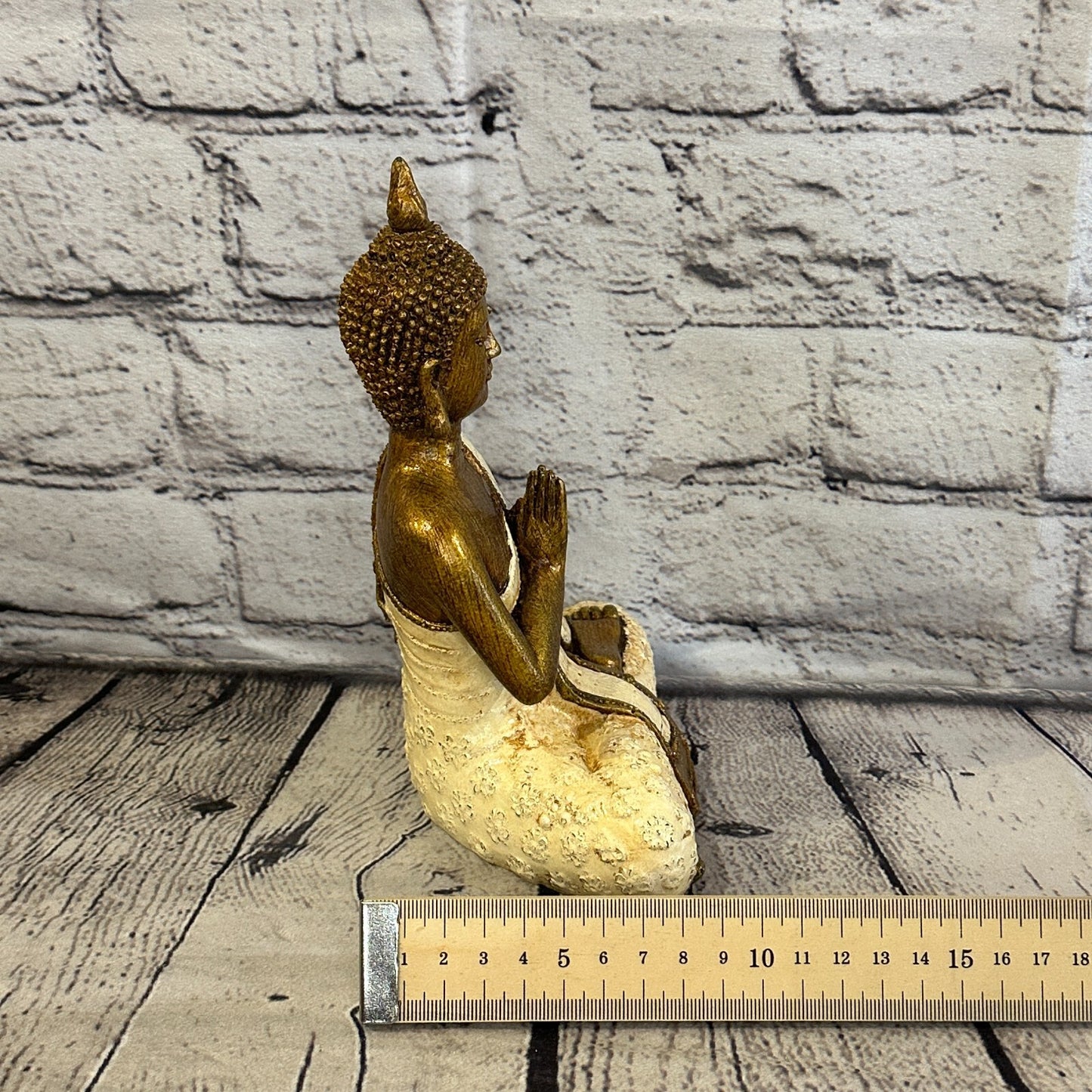 White & Bronze 20cm x 12cm Large Thai Spike Buddha Sitting  Statue Resin Hindu8