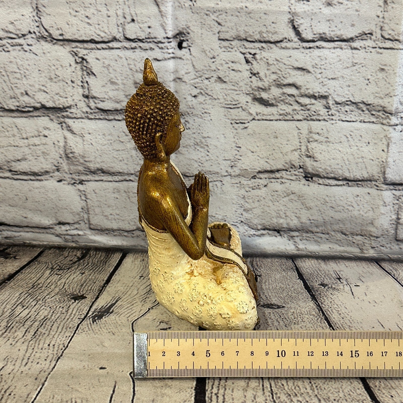 White & Bronze 20cm x 12cm Large Thai Spike Buddha Sitting  Statue Resin Hindu8