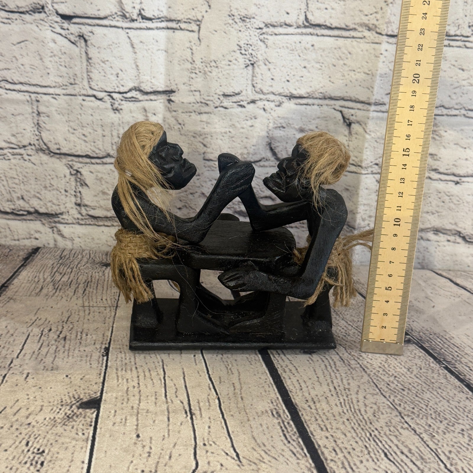 15cm Arm Wrestling African Tribal Warrior Man Figure Statue Wood Hand Carved5