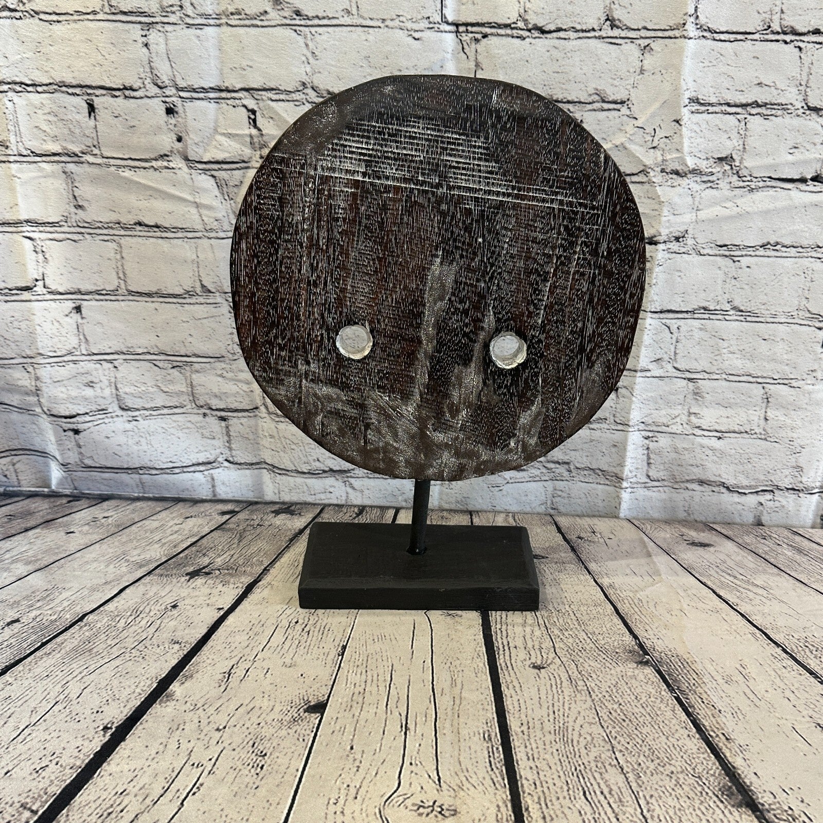 40cm x 35cm  Wooden Tribal Primitive Black Mask Stand Sculpture Statue Art4