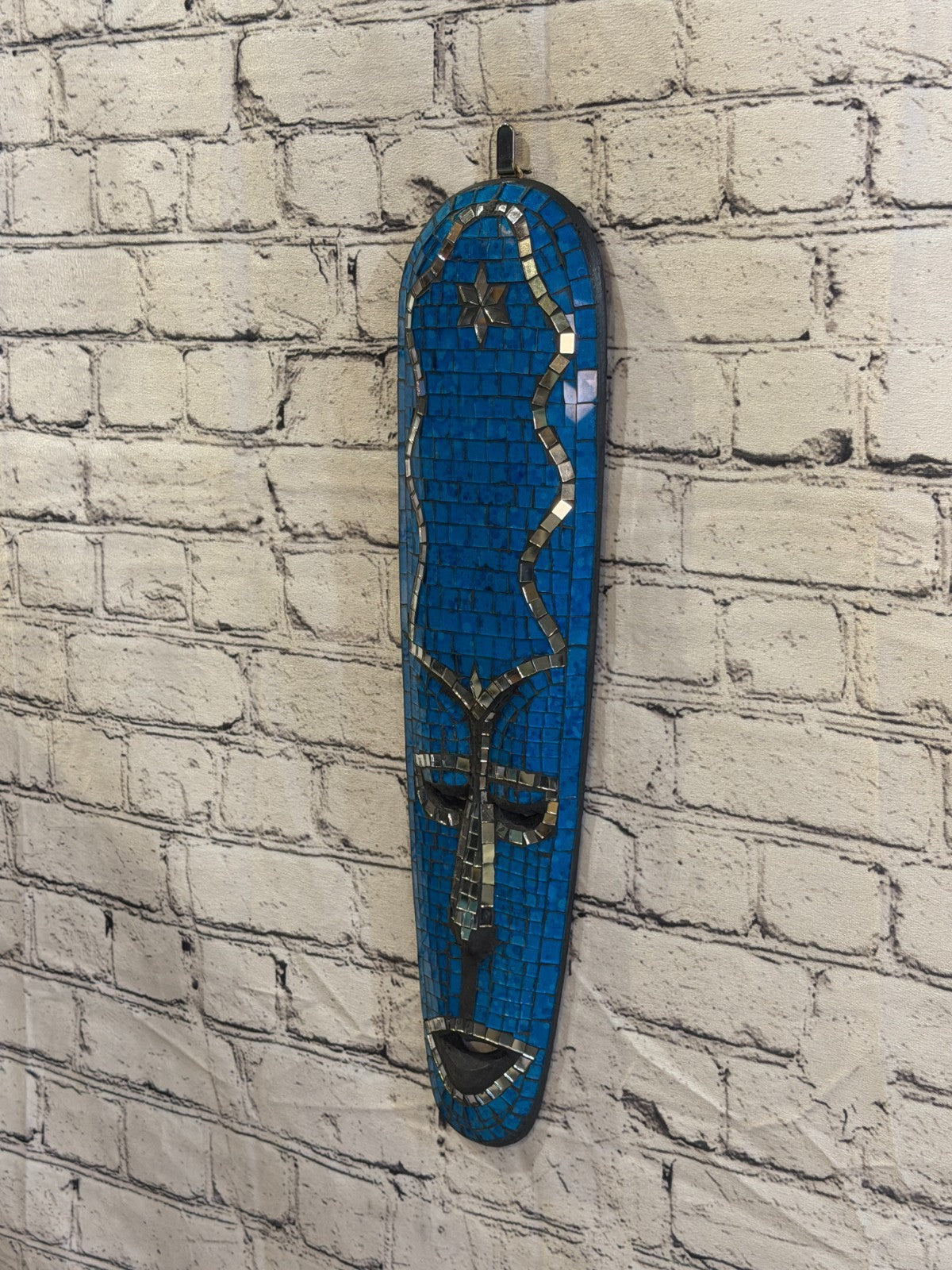 50cm Mask Light Blue Mosaic Wall Hanging Wooden Ornaments Wood Carving1