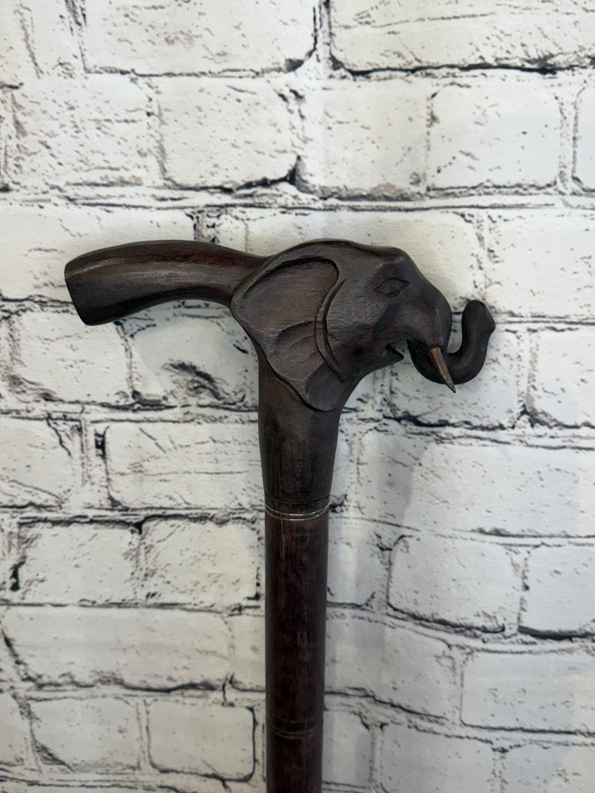 Elephant Head 90cm Tribal African Walking Stick Cane Hand Carved Dark Wood0