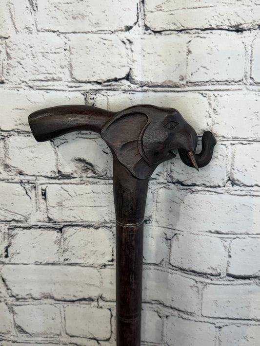 Elephant Head 90cm Tribal African Walking Stick Cane Hand Carved Dark Wood0