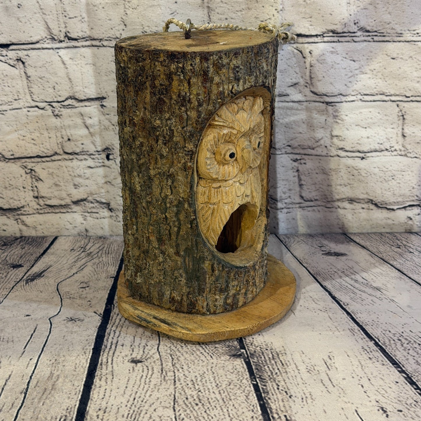 Owl Of The Woods Bird House 20cm Carved Wizard Tree Trunk Wood Fairtrade2