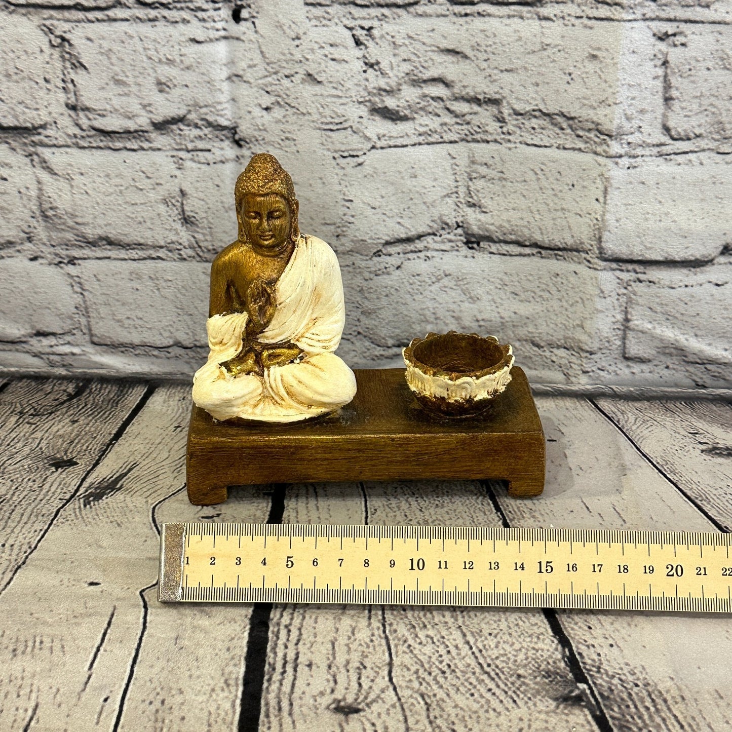 White & Bronze 15cm x 15cm Thai Buddha Tea Light Holder Statue Resin Hindu7