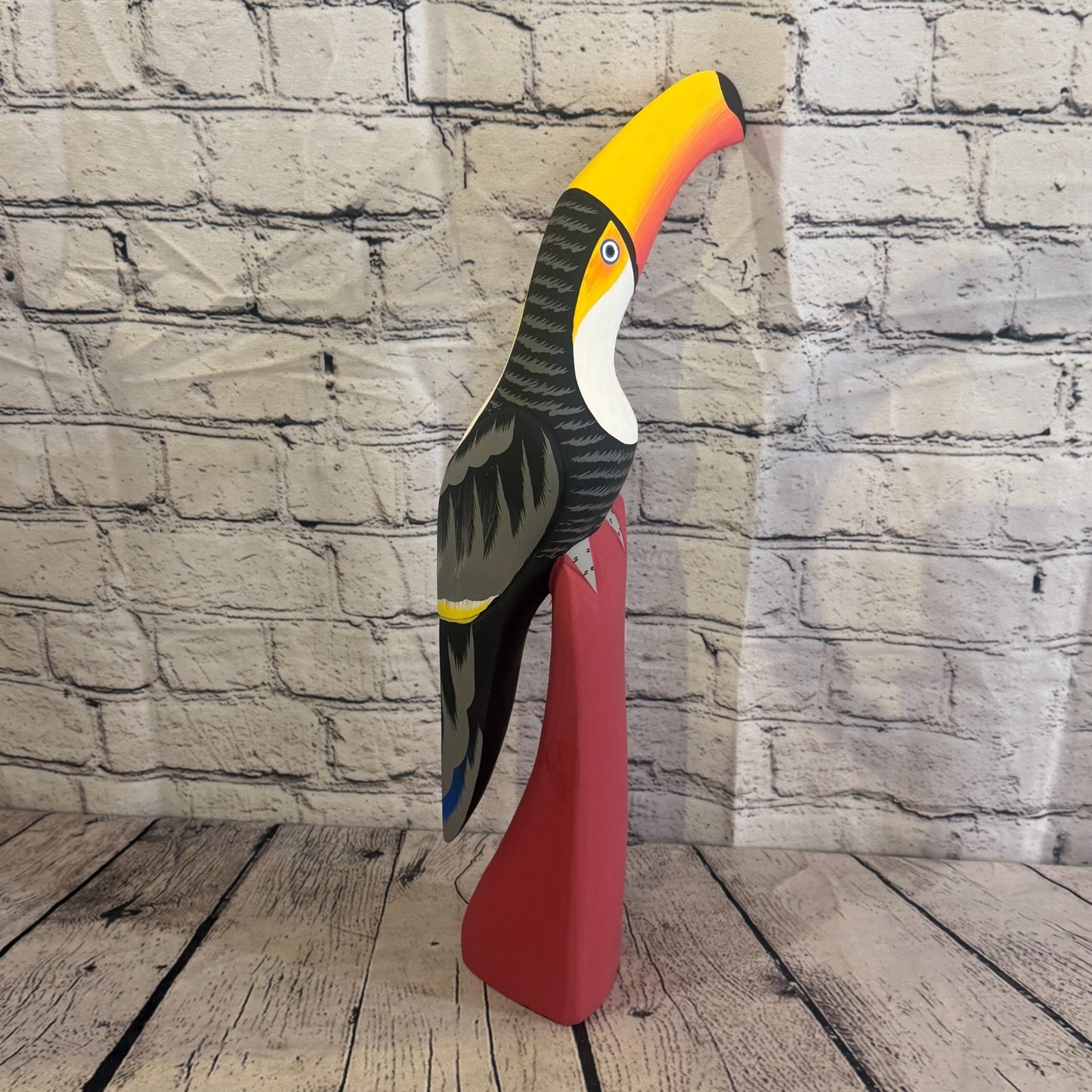 40cm Black White Toucan Bird Ornament Statue Fair Trade Hand Made Carved Wood3