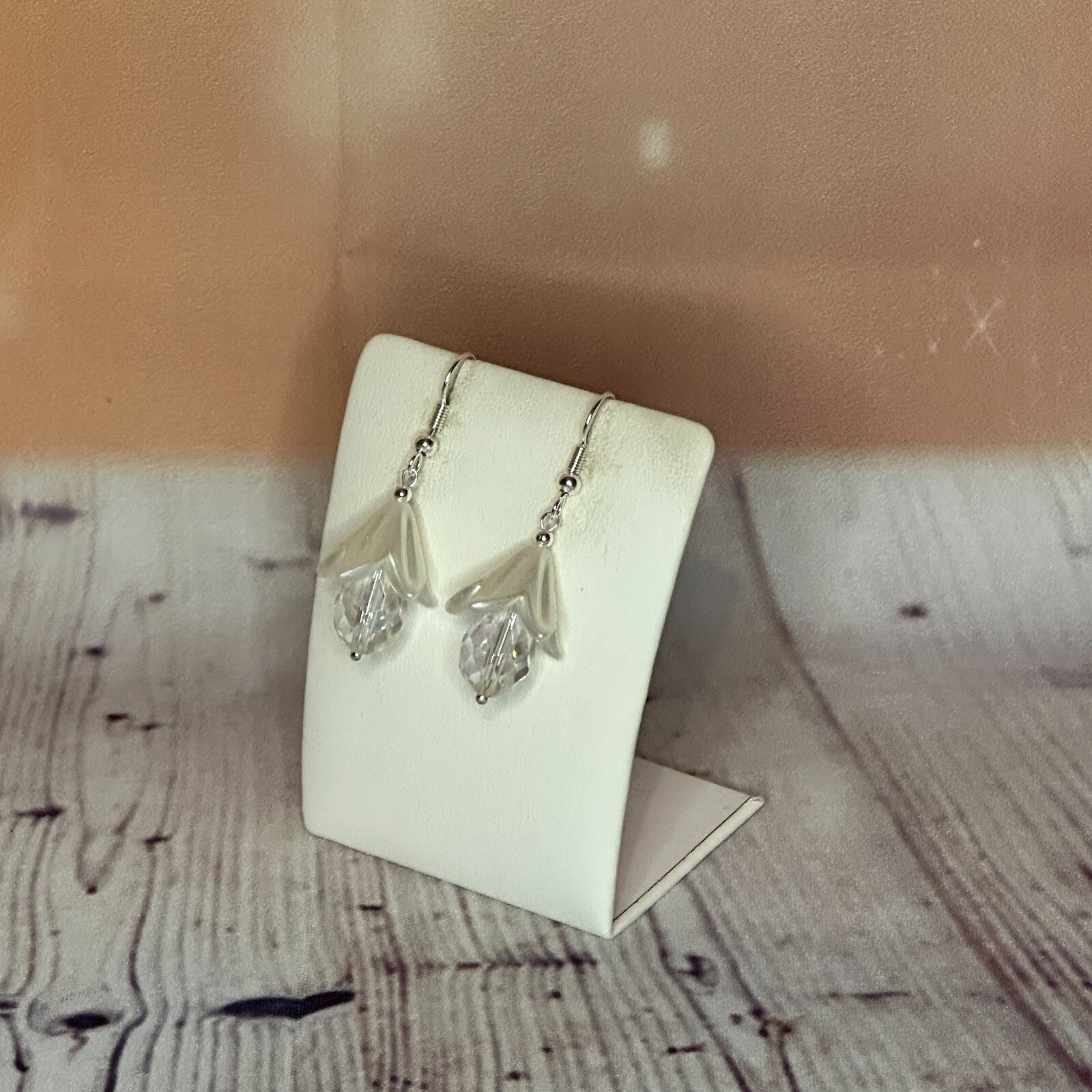 Clear Drop Crystal Lily Flower Dangle Drop Earrings Handmade UK Jewellery1