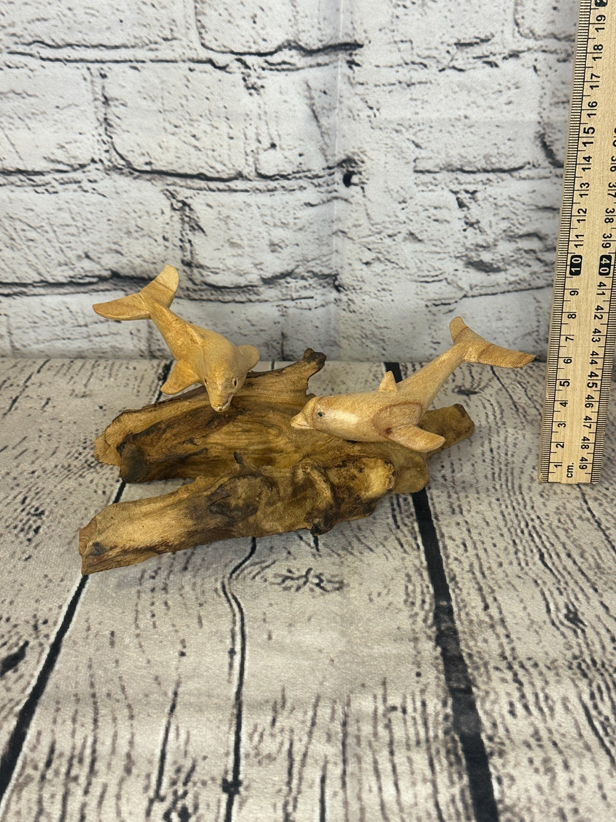 20cm Double Dolphin Mushroom Parasite Ornament Natural Carving Fairtrade Wooden4