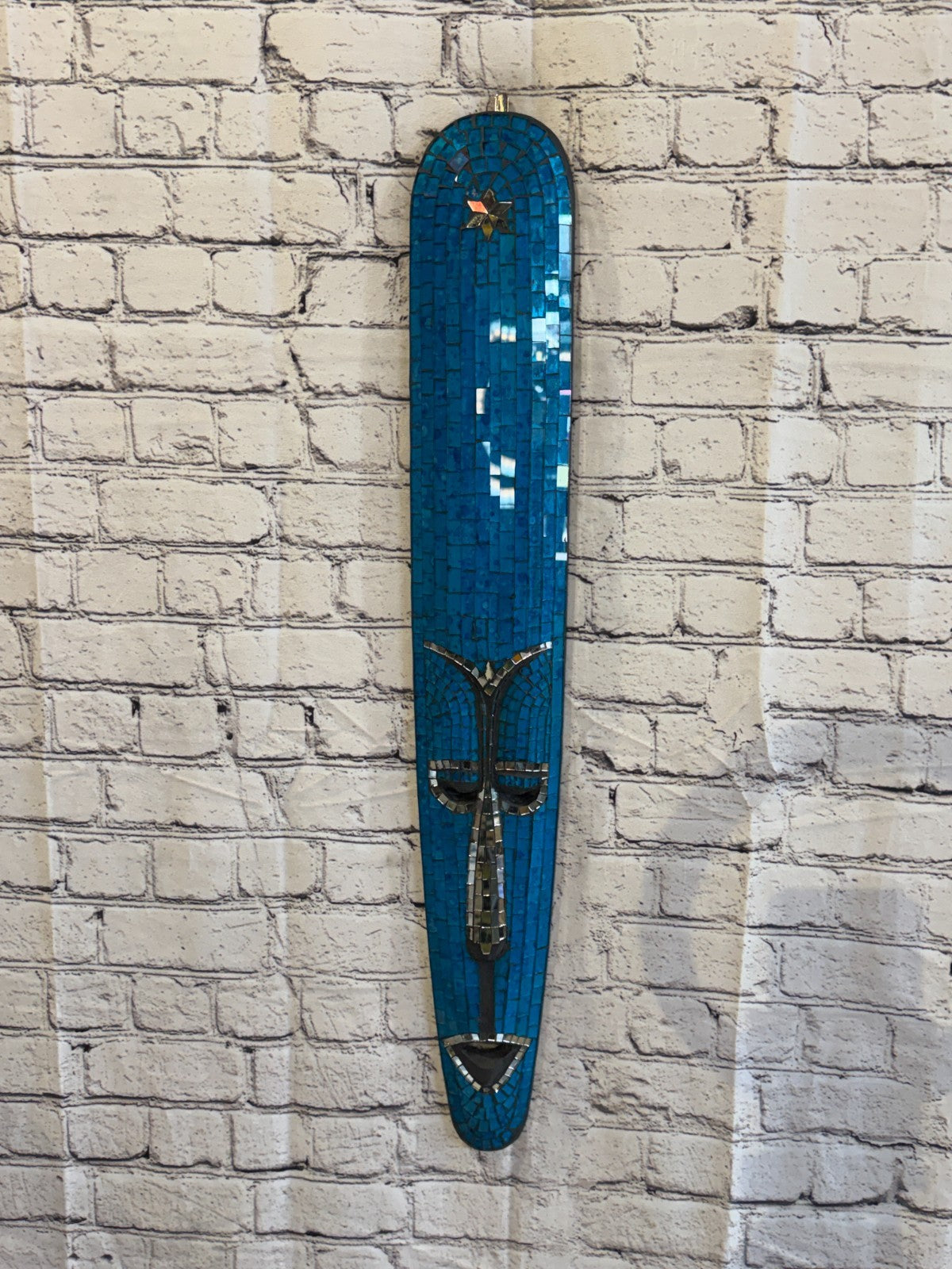 80cm Mask Light Blue Mosaic Wall Hanging Wooden Ornaments Wood Carving2