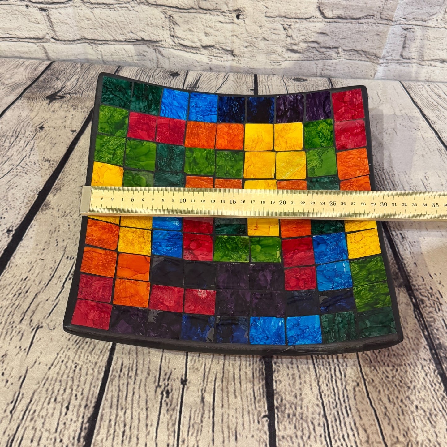 30cm Rainbow Block Square Mosaic Handmade Ceramic Glass Tile Bowl Fruit1