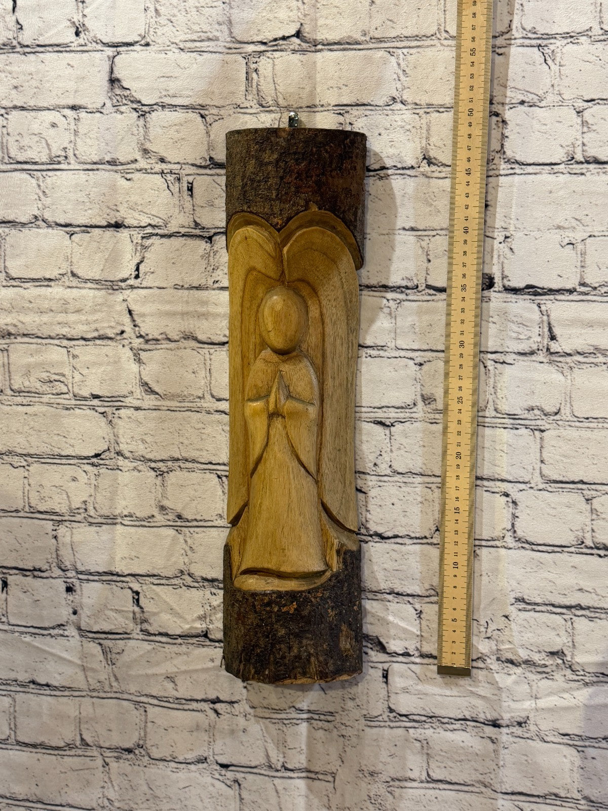 Praying Angel Design 50cm Hand Carved Wizard Tree Trunk Wood Fairtrade4