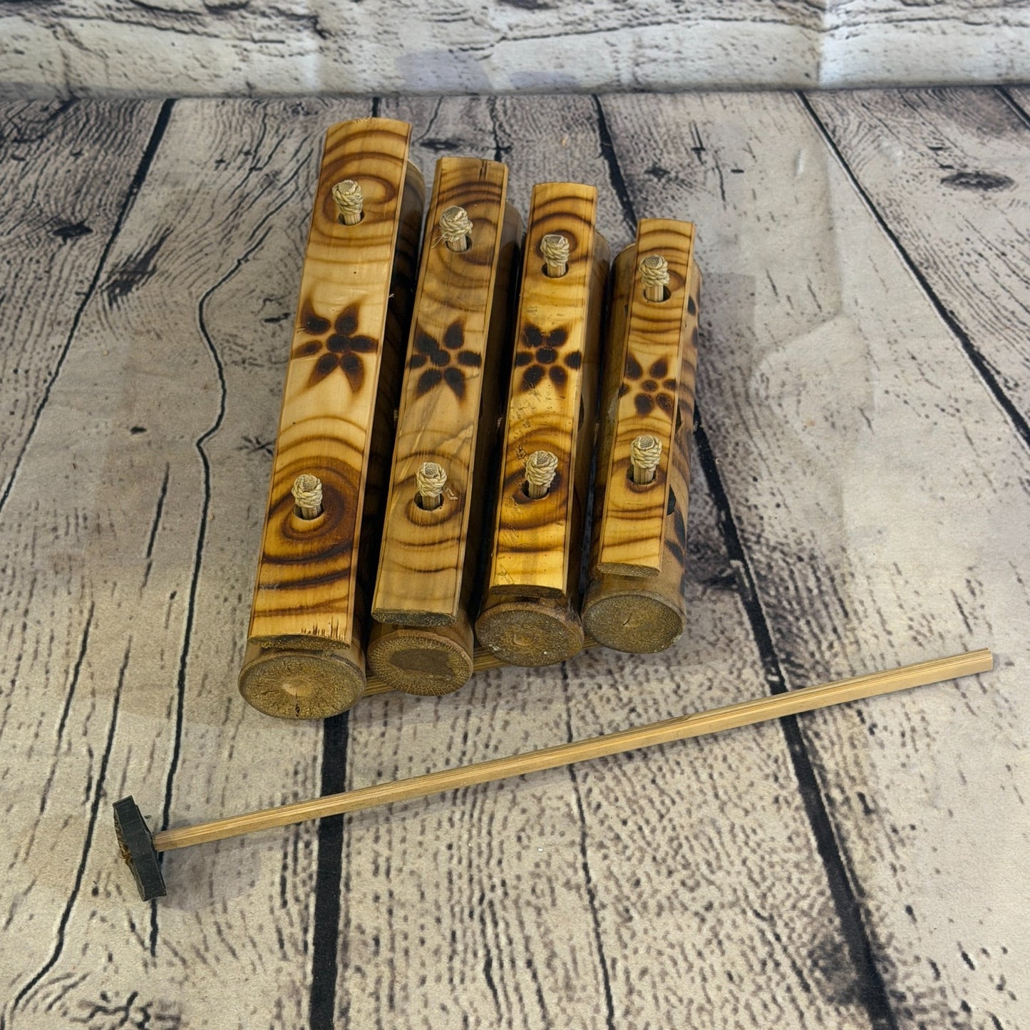 12cm Fairtrade Handmade Xylophone Musical Instrument Burnt Bamboo Design 1 Stick0