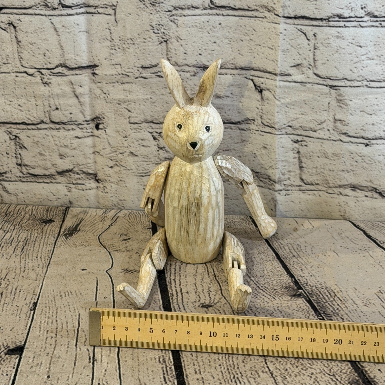 20cm Brown Bunny Rabbit Sitting Animal, Wooden Shelf Ornament Handmade Fairtrade6