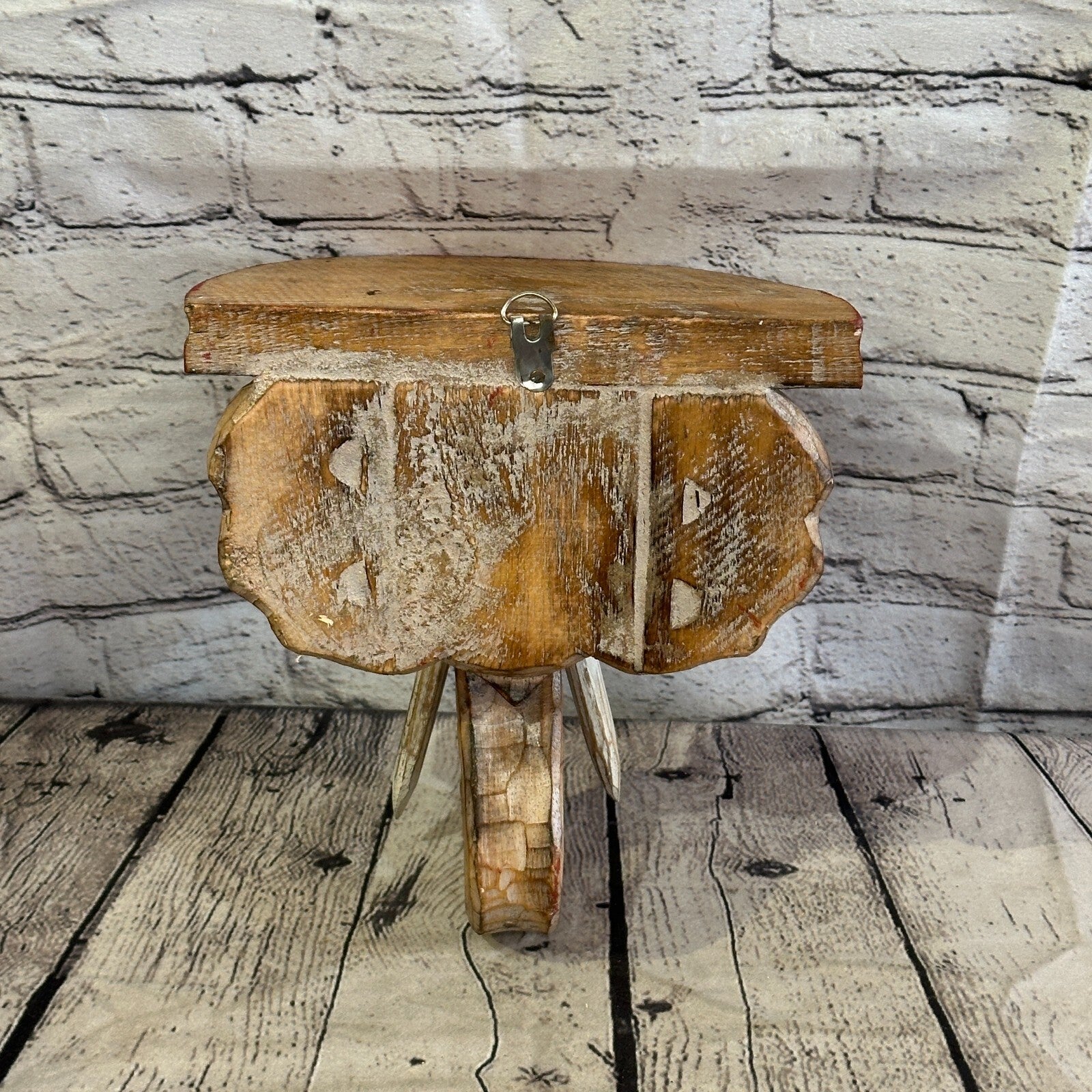 20cm x 20cm Brown Gold Shelf Wood Elephant Head Wall Mounted Art Large Shabby5