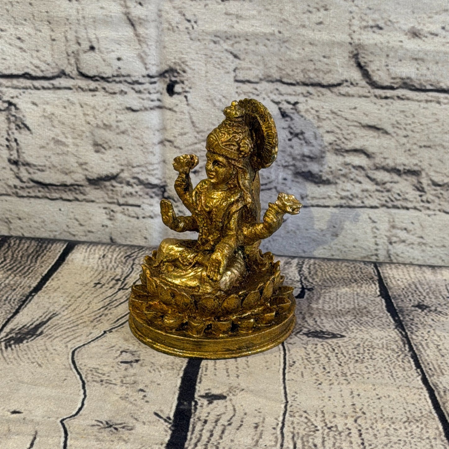 Bronze & Bronze 12cm x 8cm Small Lakshmi Sitting Lotus Statue Resin Hindu God0
