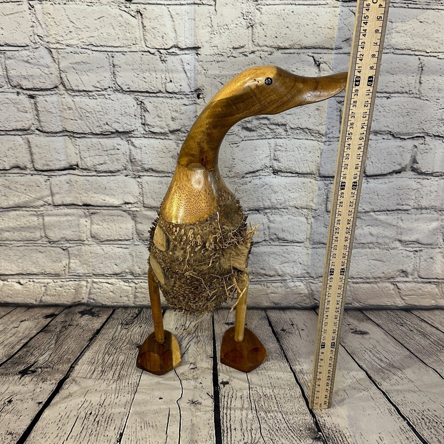 Looking Left 45cm Tall Wooden Hairy Duckling Baby Duck Bamboo Root Fairtrade5