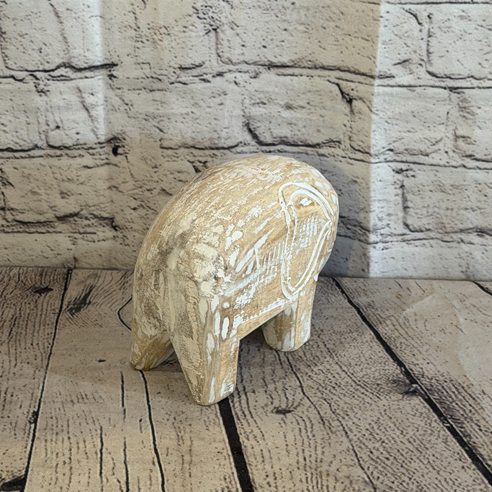 10cm x 15cm White Wood Wooden Standing Elephant Hand Carved Painted Statue4