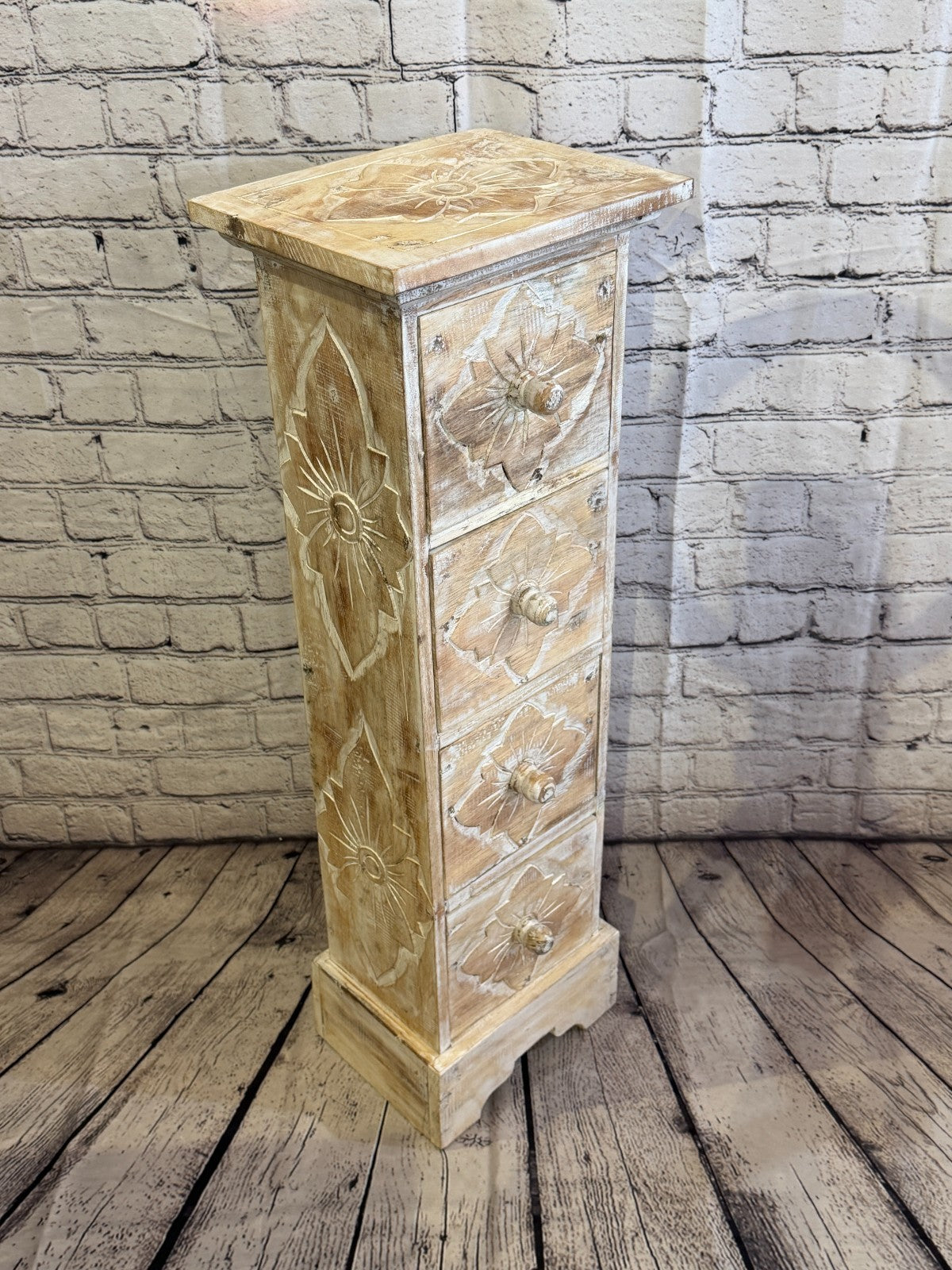 80cm x 25cm White 3 Draw Pillar Wooden Side Cabinet Living Storage Furniture2