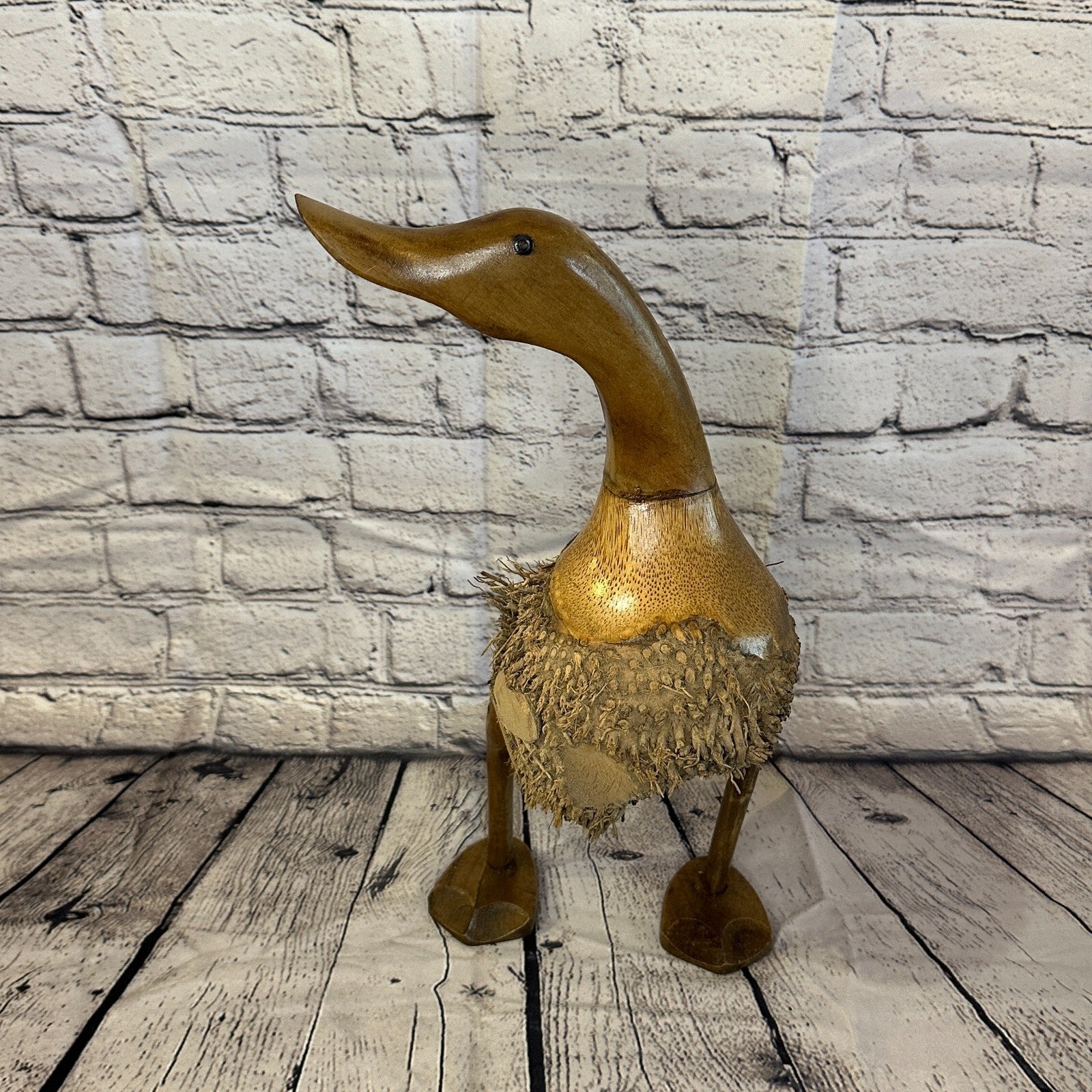 Looking Right 45cm Tall Wooden Hairy Duckling Baby Duck Bamboo Root Fairtrade5
