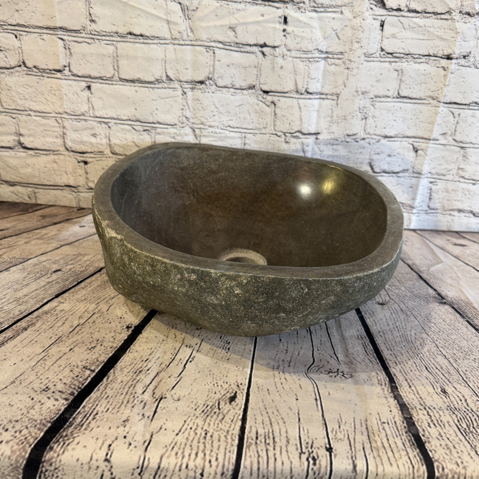 37cm x 35cm Wash Basin Bathroom Counter Top Washing River Stone Bowl Sink No 51