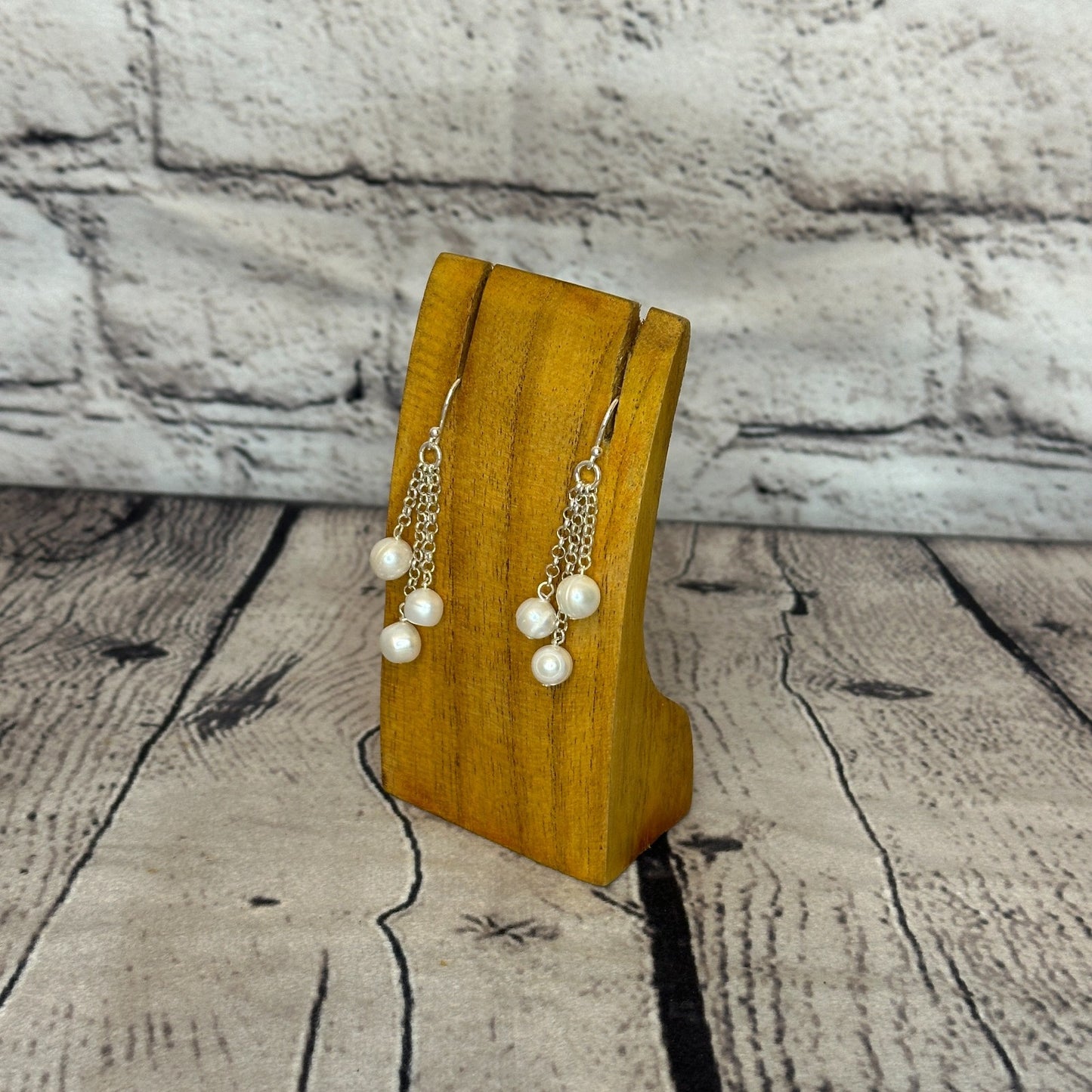 Freshwater Pearl Bead & Chain Stone 925 Silver Dangle Drop Earrings Jewellery1