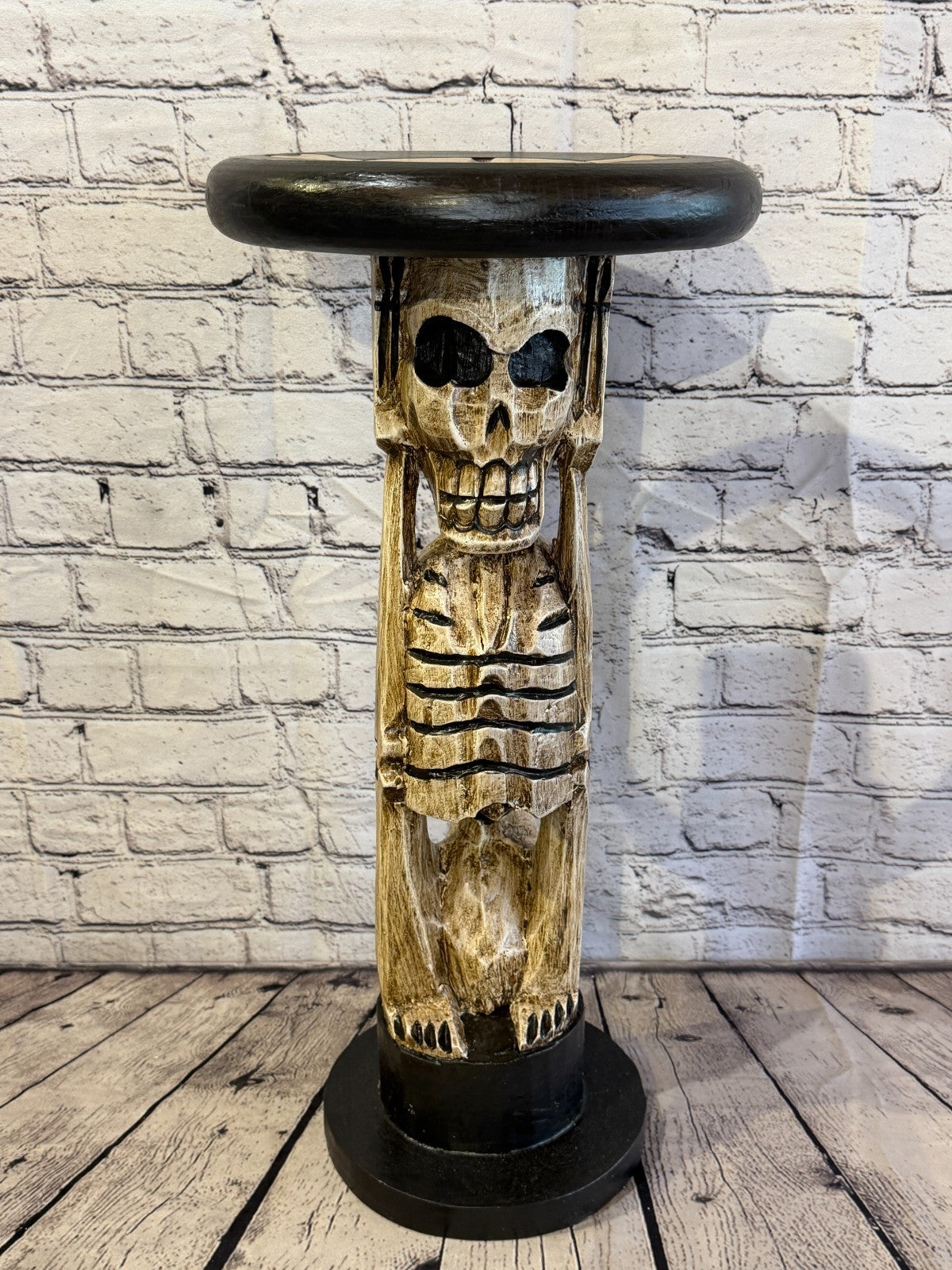 55cm x 25cm Sitting Skull Round Wooden Coffee Table Bar Restaurant Garden Pub1
