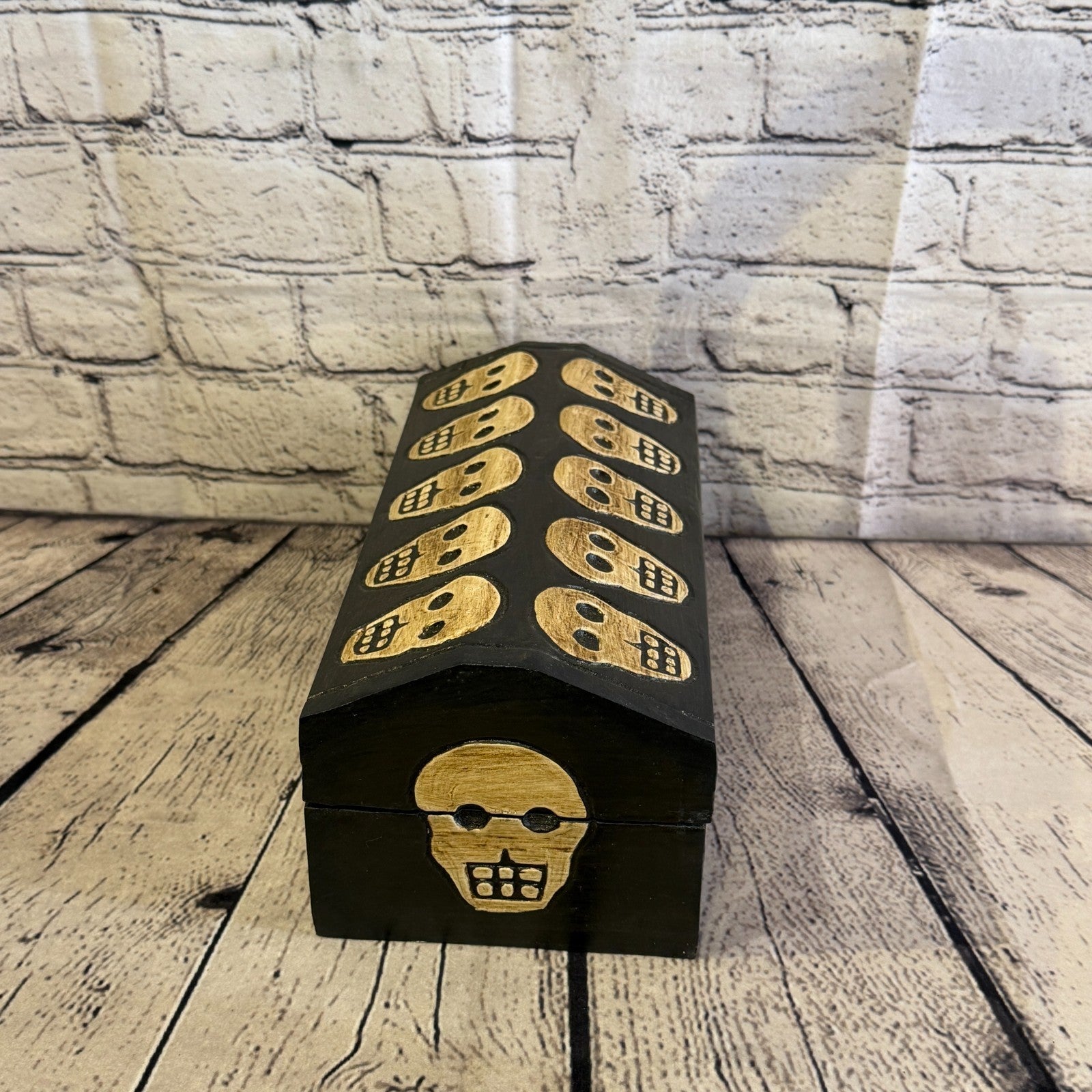 26cm x 12cm x 12cm Wood Gothic Pentagram Skull Coffin Jewellery Trinket Box3