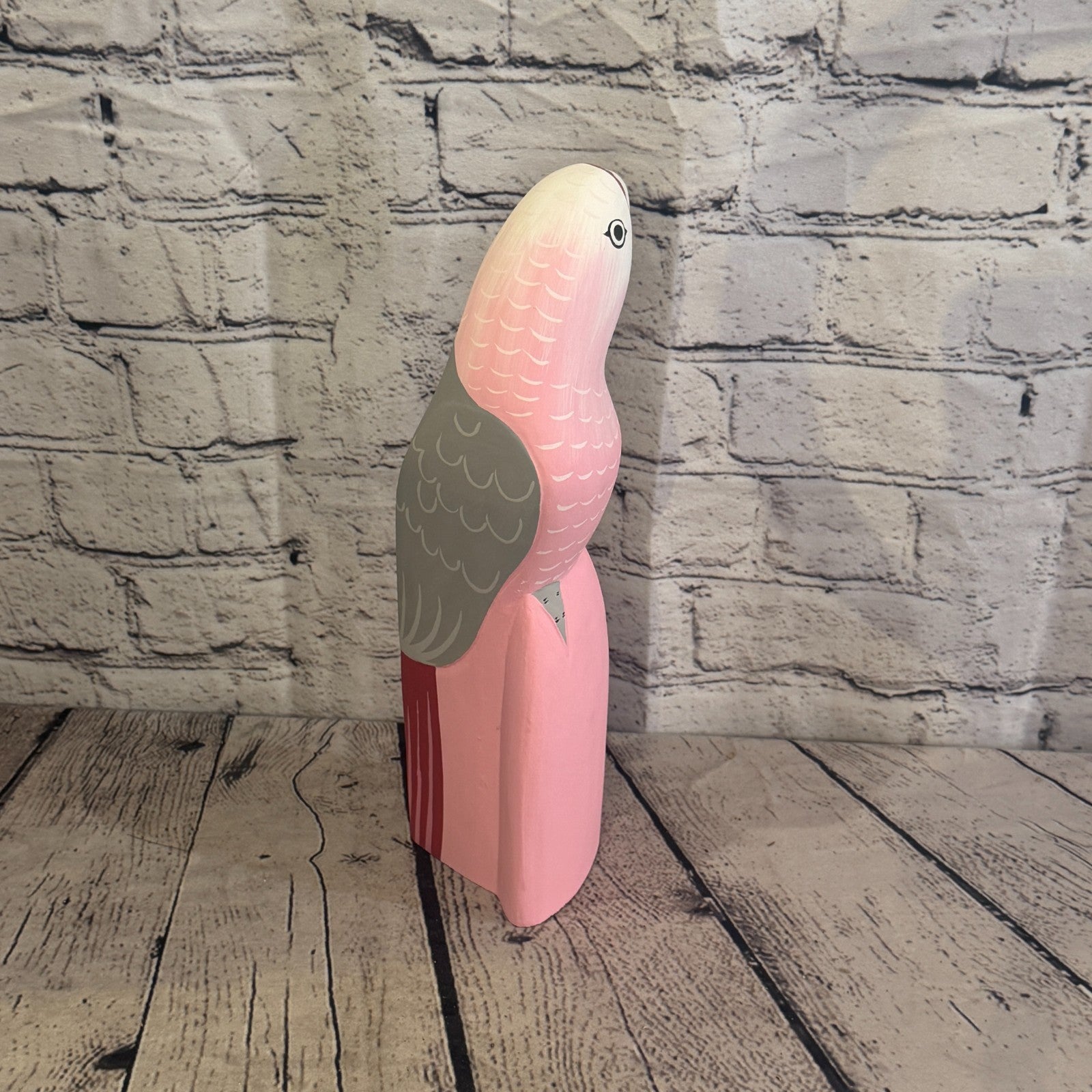30cm Bright Pink Parrot Bird Ornament Statue Fair Trade Hand Made Carved Wood3