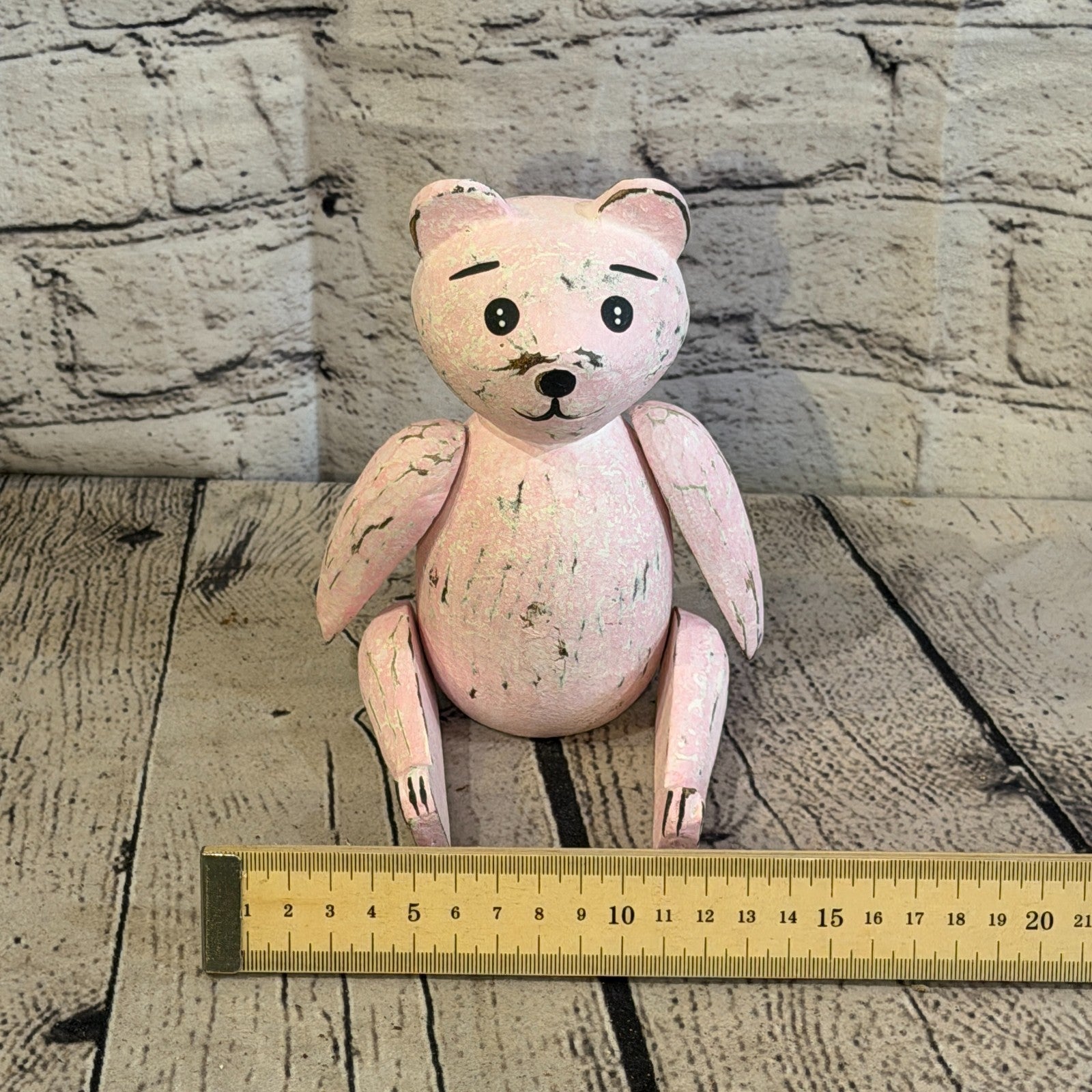 15cm Pink Teddy Bear Sitting Animal, Wooden Shelf Ornament Handmade & Fairtrade6