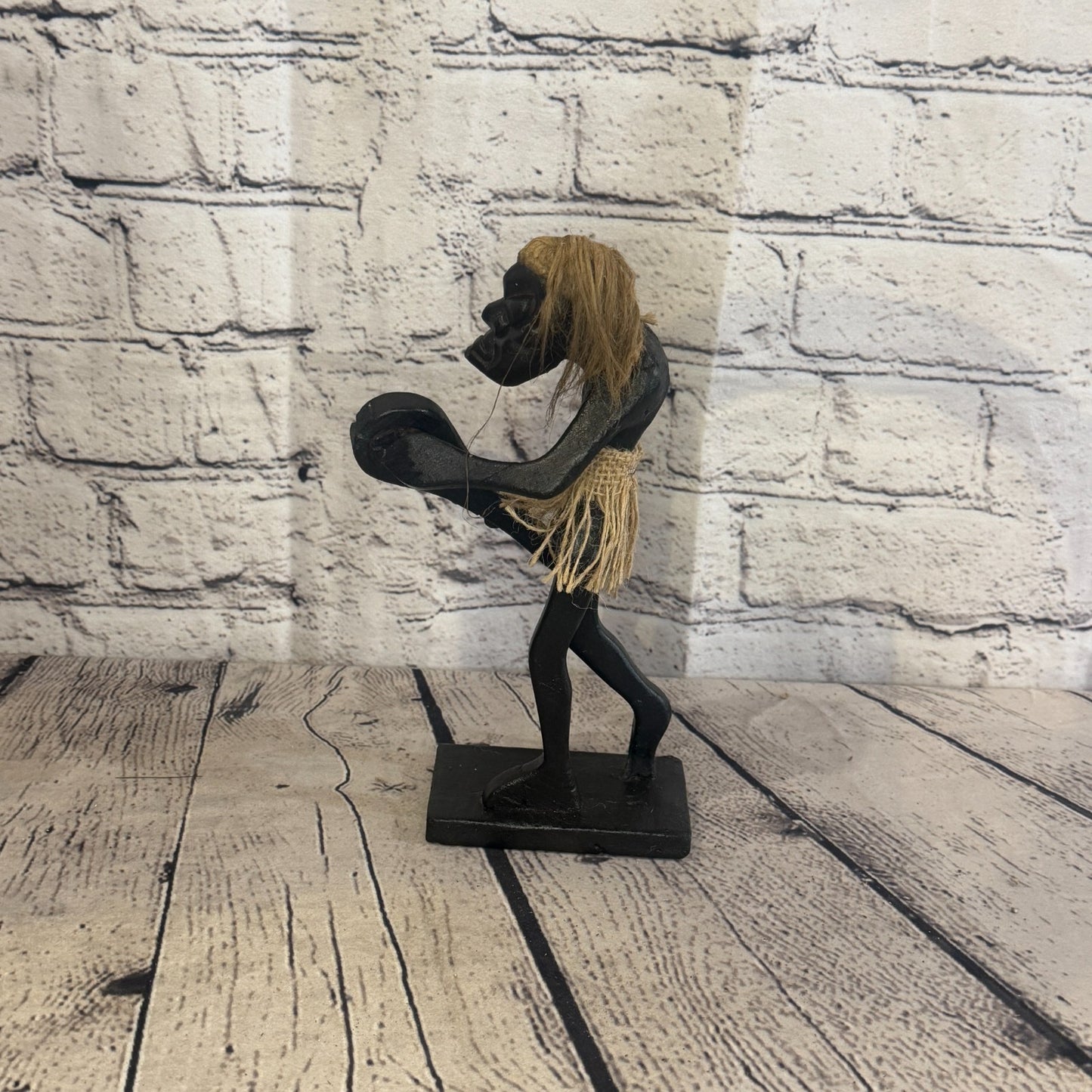 20cm Tennis Playing African Tribal Warrior Man Figure Statue Wood Hand Carved3