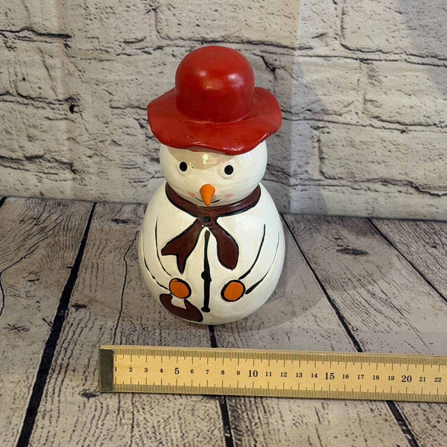 20cm x 12cm Red Top Hat Snowman Handcrafted Wood Xmas Christmas Ornament6