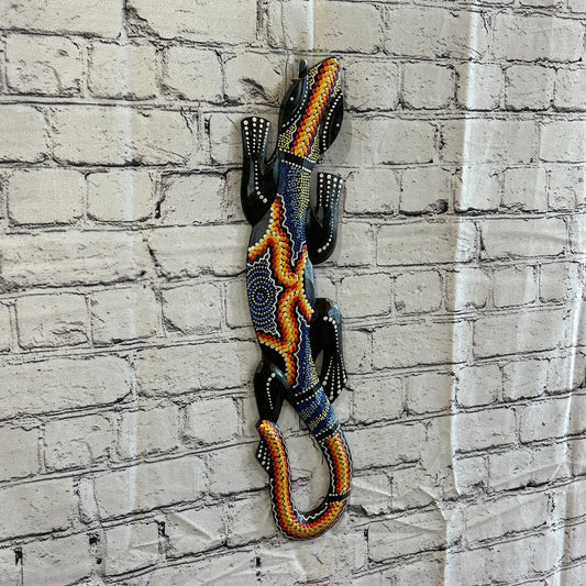 50cm Gecko Carved Wooden Dot Painted Ethnic Tribal Tiki Wall Art Handmade No 40