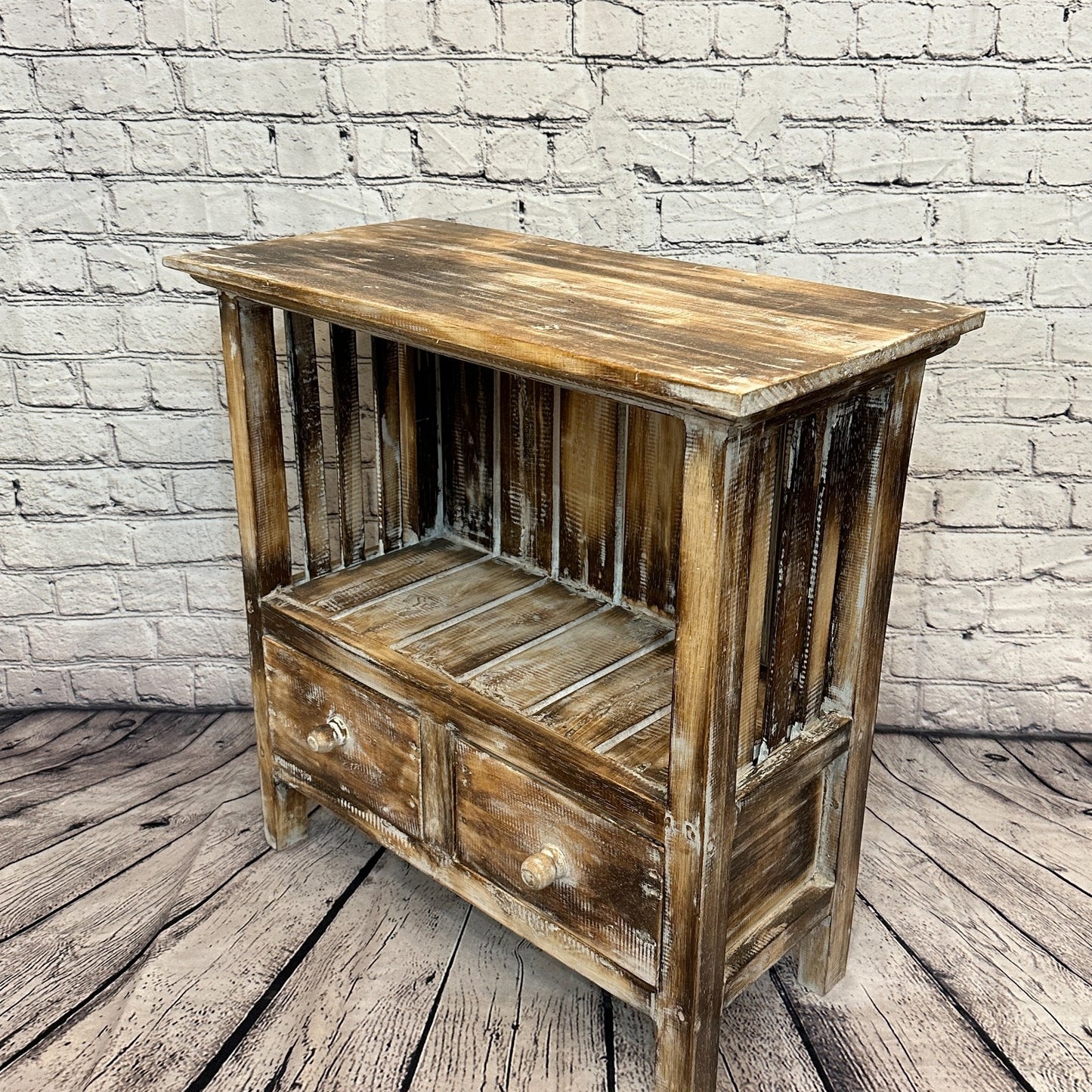 60cm x 60cm Brown 2 Draw Wooden Side Cabinet Living Hallway Storage Furniture0