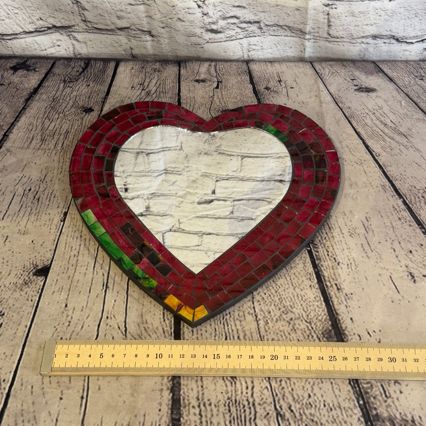 Red Heart Shape Mosaic Tile Wall Mirror 28cm x 25cm 10 Inches Handmade New4