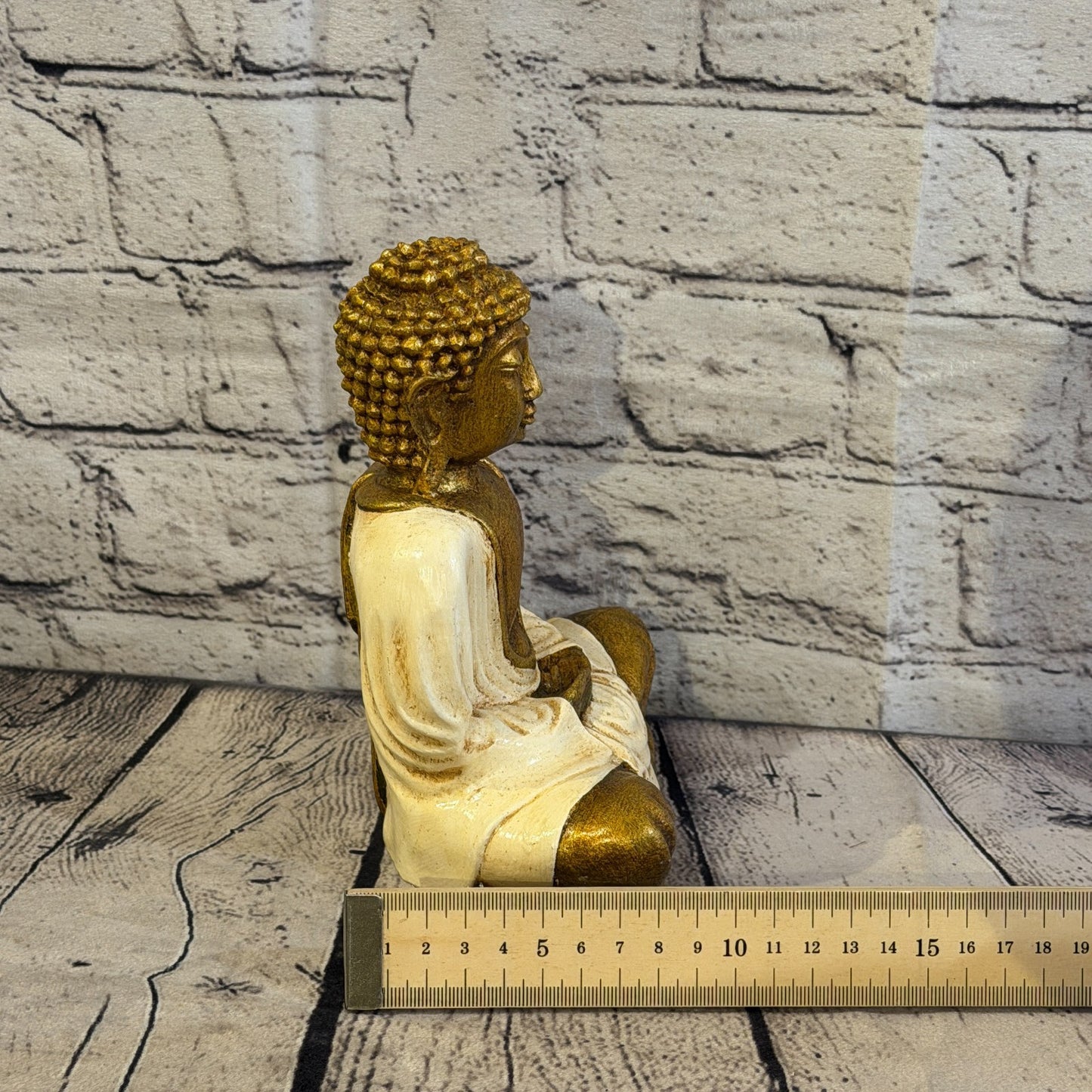 Cream & Bronze 20cm x 15cm Large Thai Buddha Sitting Statue Resin Hindu7