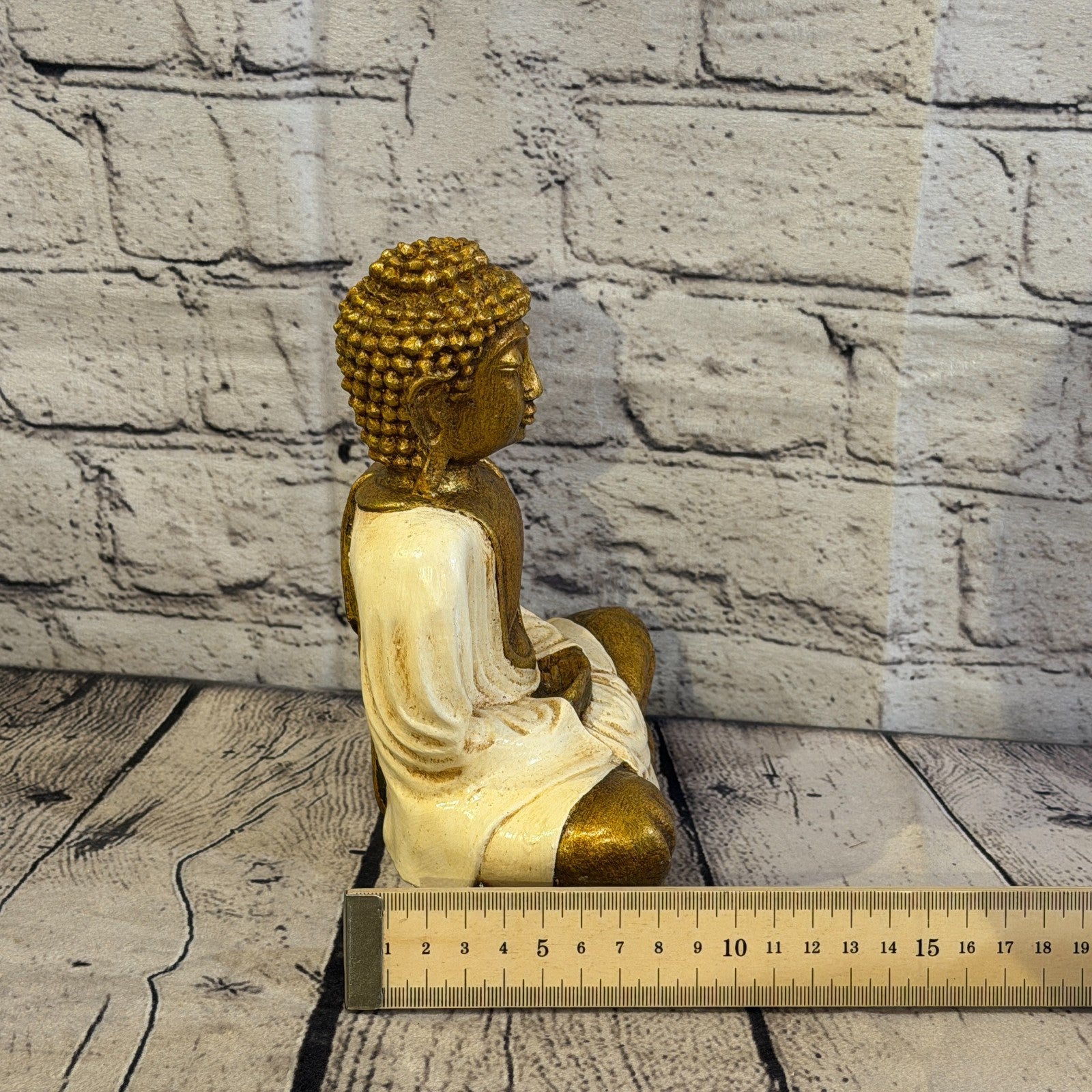 Cream & Bronze 20cm x 15cm Large Thai Buddha Sitting Statue Resin Hindu7