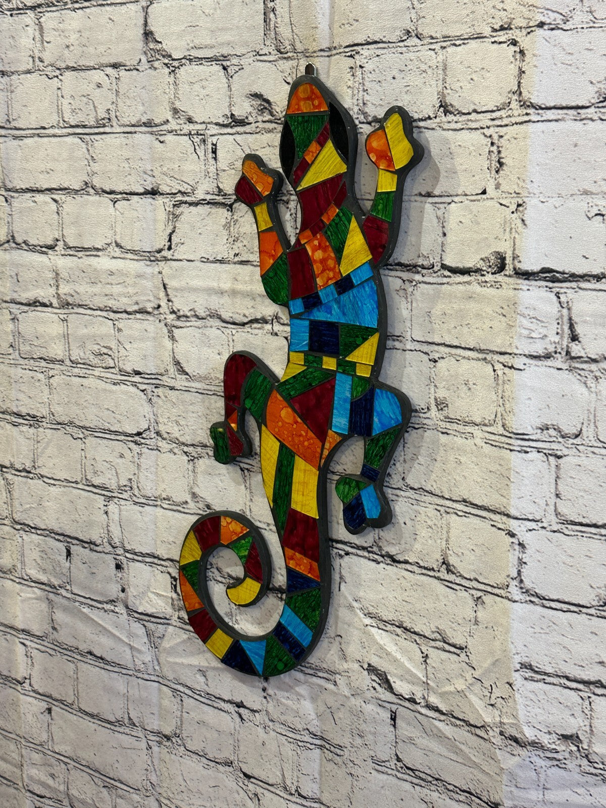Rainbow Gecko Lizard Mosaic Tile Wall Hanging Mirror 50cm x 15cm Handmade New1