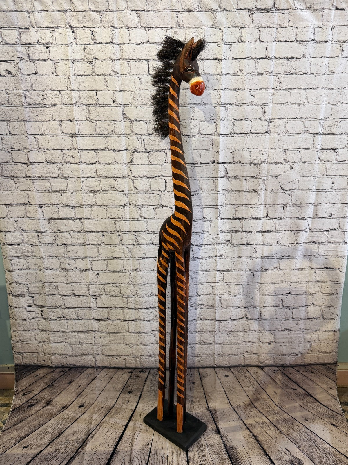 150cm Painted Wooden Horse Standing Single Carved Solid Wood Zebra Handmade2