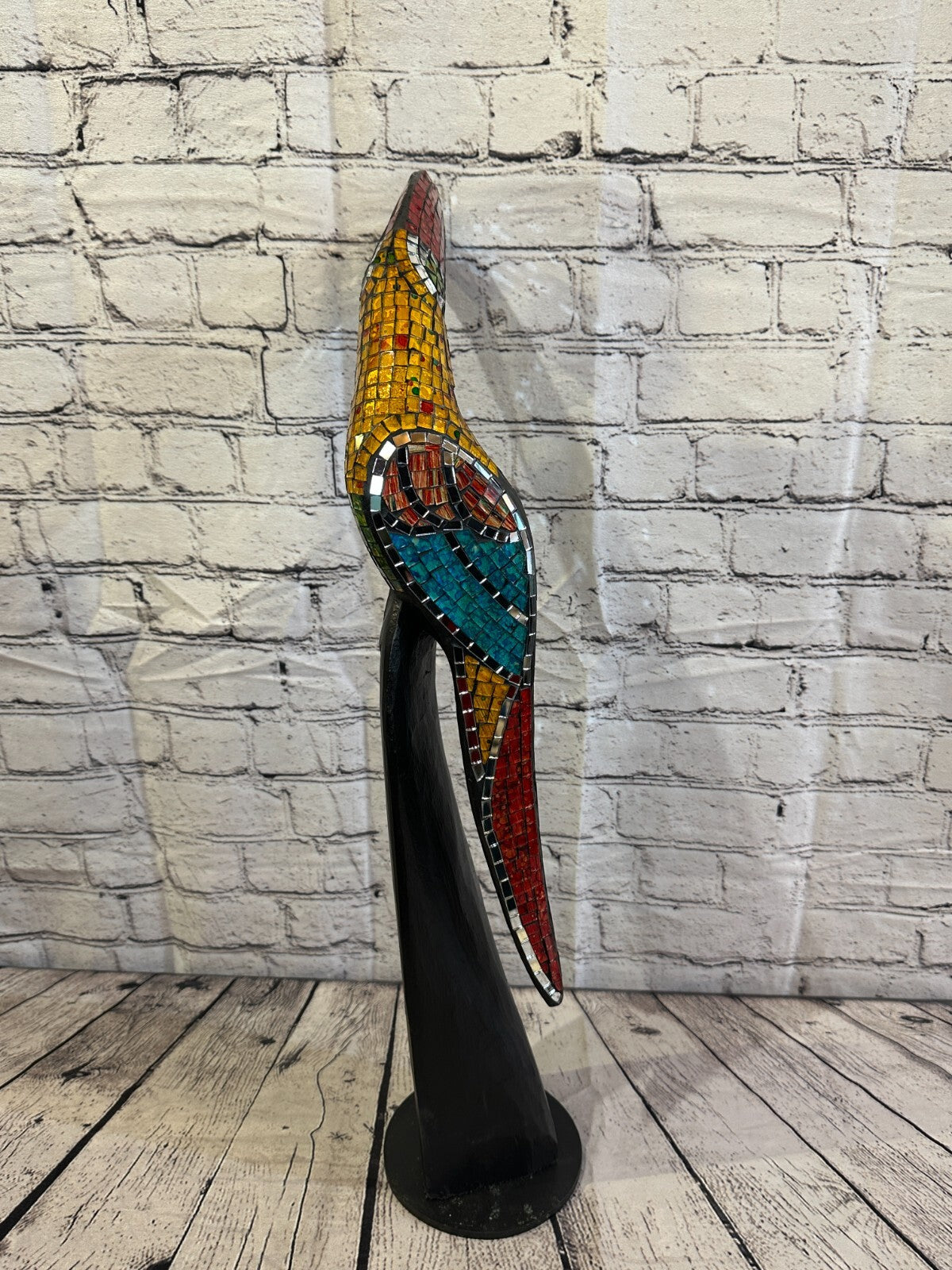 65cm Mosaic Toucan Bird Ornament Statue Fair Trade Handmade Carved Wood Design 53