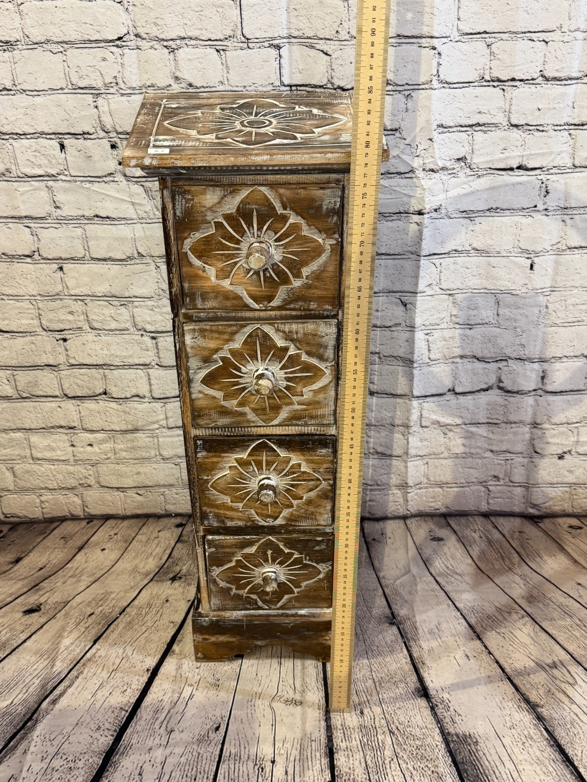80cm x 25cm Brown 4 Draw Pillar Wooden Side Cabinet Living Storage Furniture6