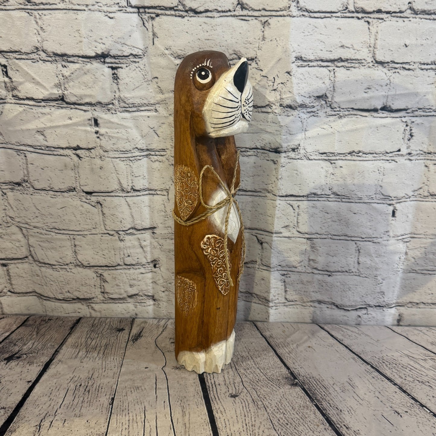 40cm Dark Brown Wooden Shabby Dog Statue Ornament Fair Trade Handcarved2