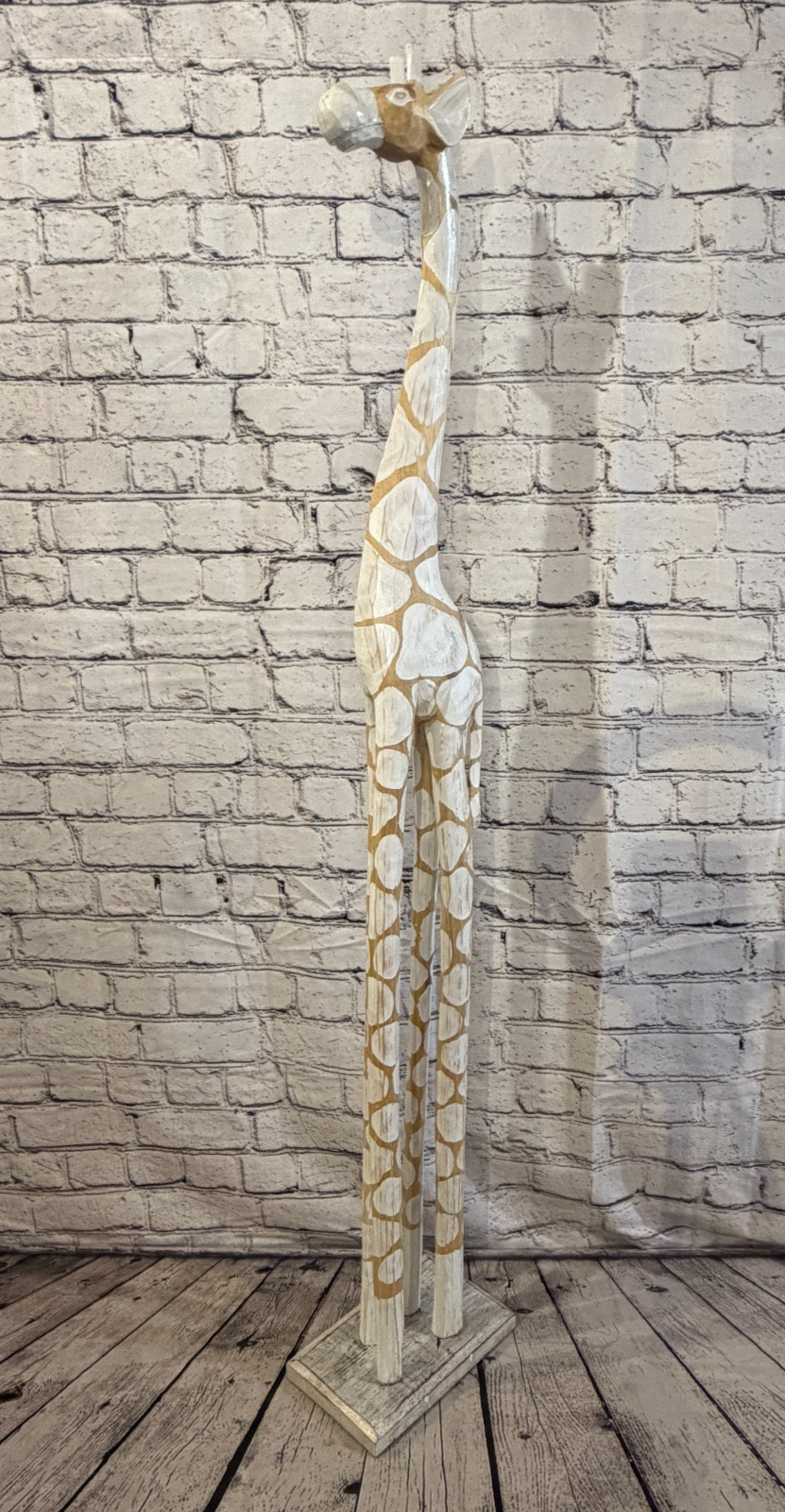 120cm White Dot Wooden Giraffe Standing Single Carve Solid Wood Giraffe Handmade0