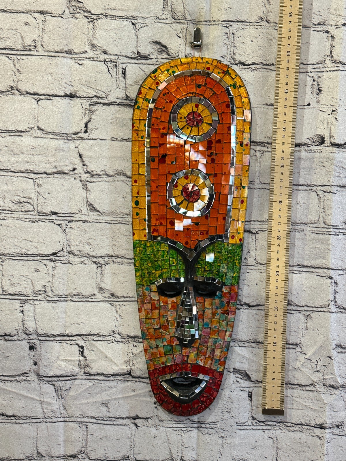 50cm Mosaic Mirror Mask Carved Painted Ethnic Tribal Wall Art Handmade Design 53
