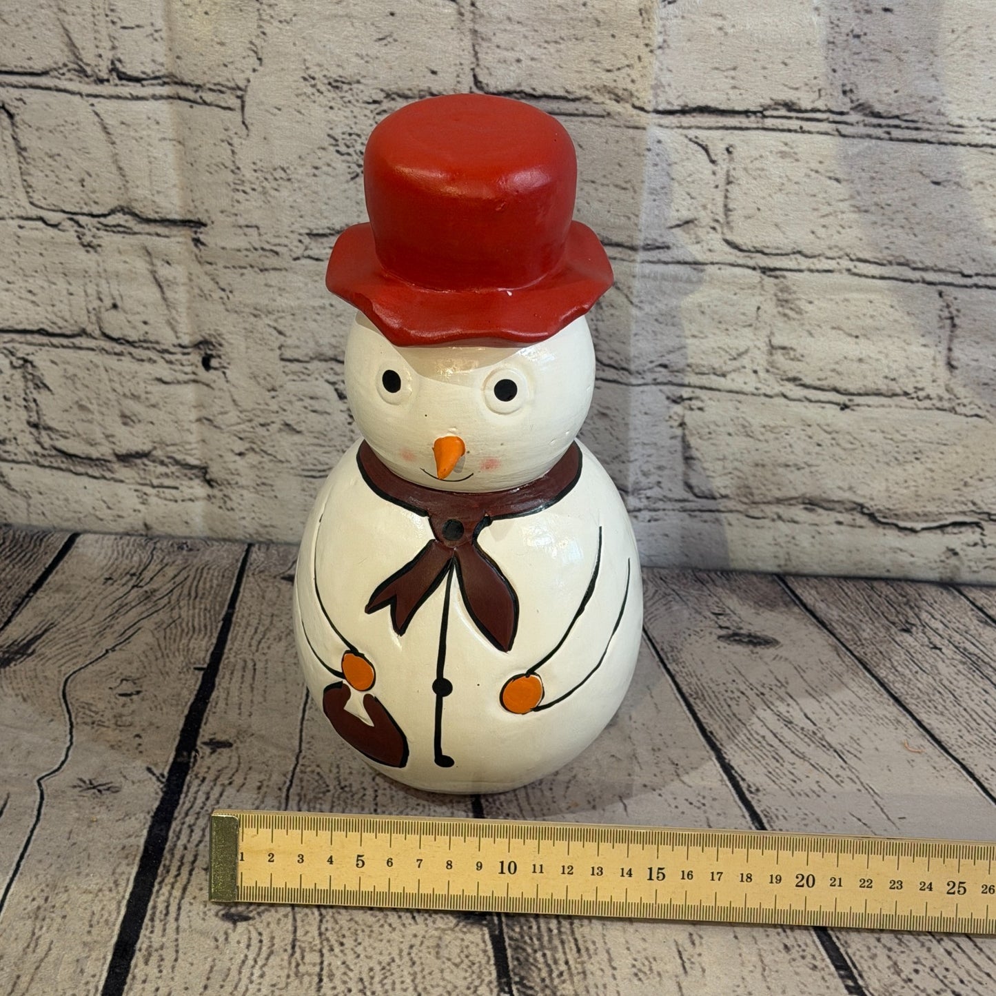 25cm x 12cm Red Top Hat Snowman Handcrafted Wood Xmas Christmas Ornament6