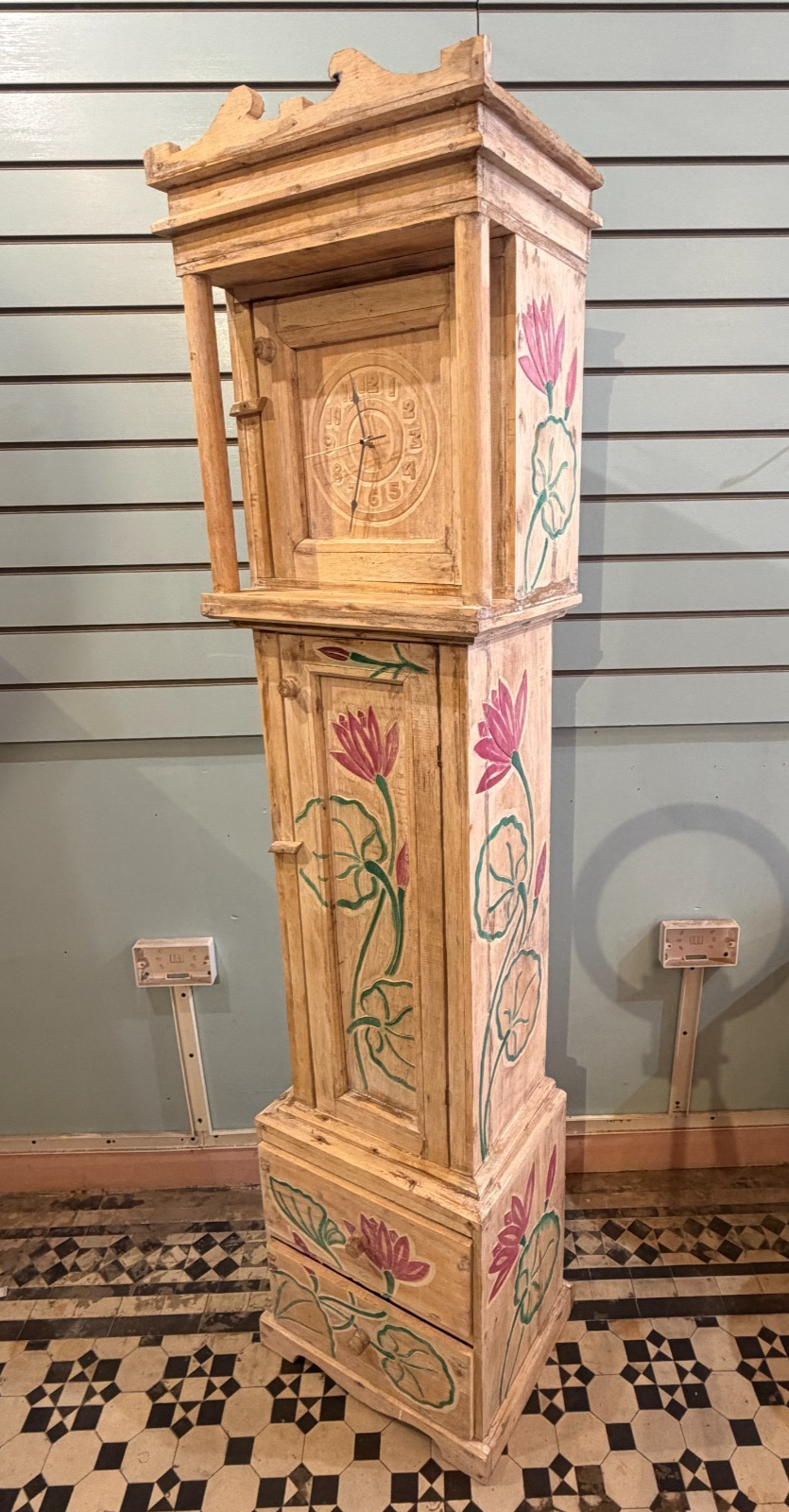 150cm x 40cm x 30cm Flower Clock Shelf Wooden Cabinet Living Storage Furniture0