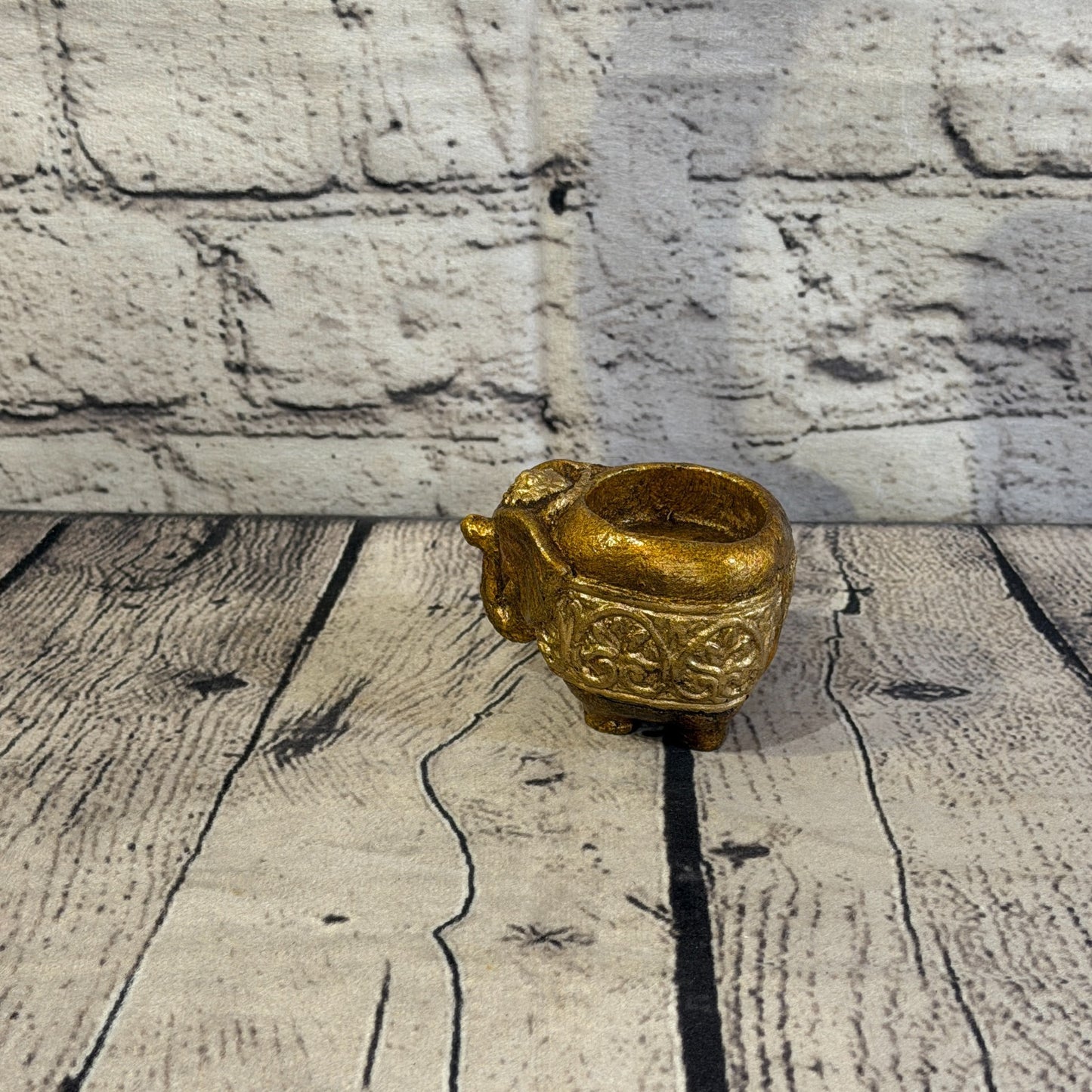 Bronze & Bronze 8cm x 5cm Elephant Tea Light Holder Statue Resin Hindu3