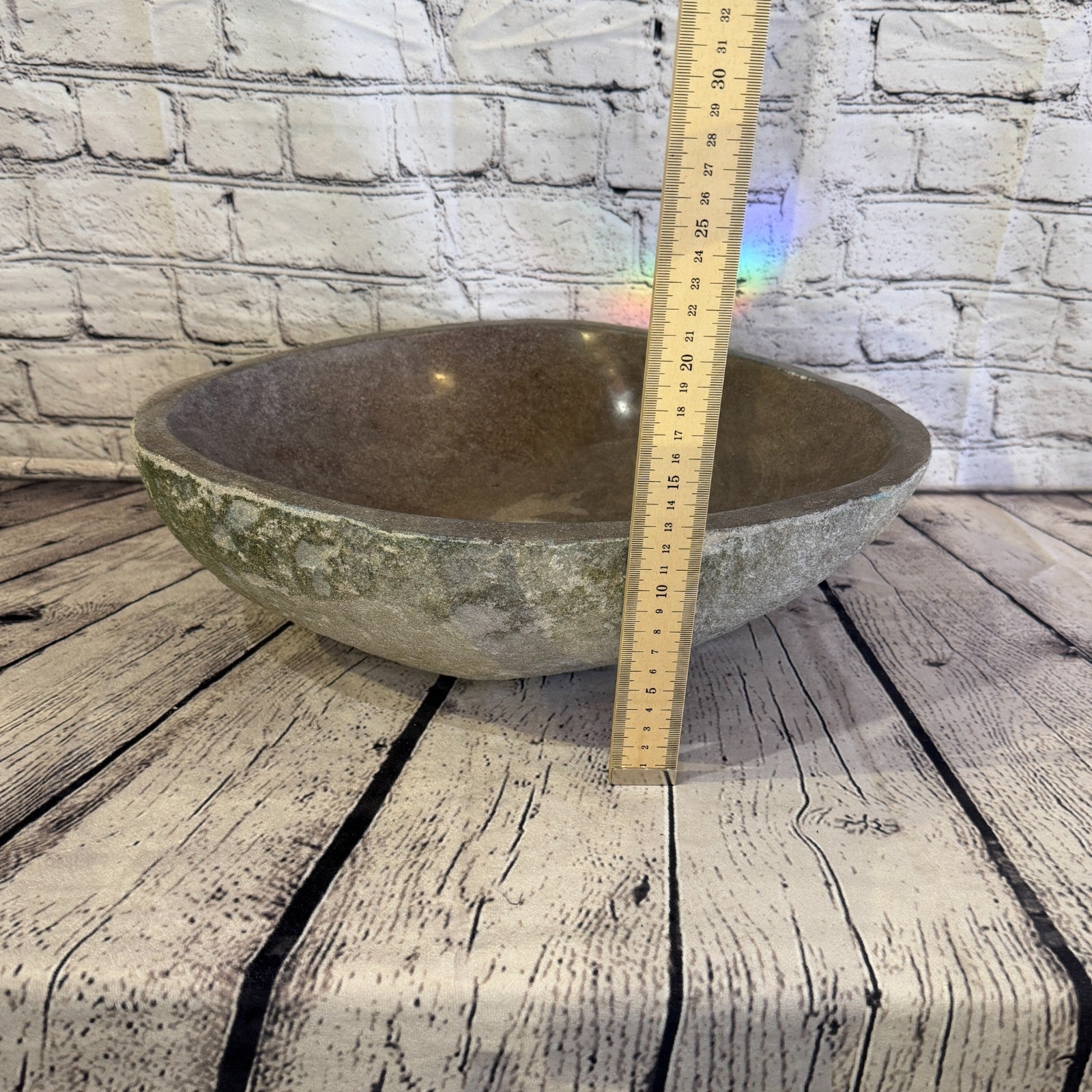 41cm x 34cm Wash Basin Bathroom Counter Top Washing River Stone Bowl Sink No 245